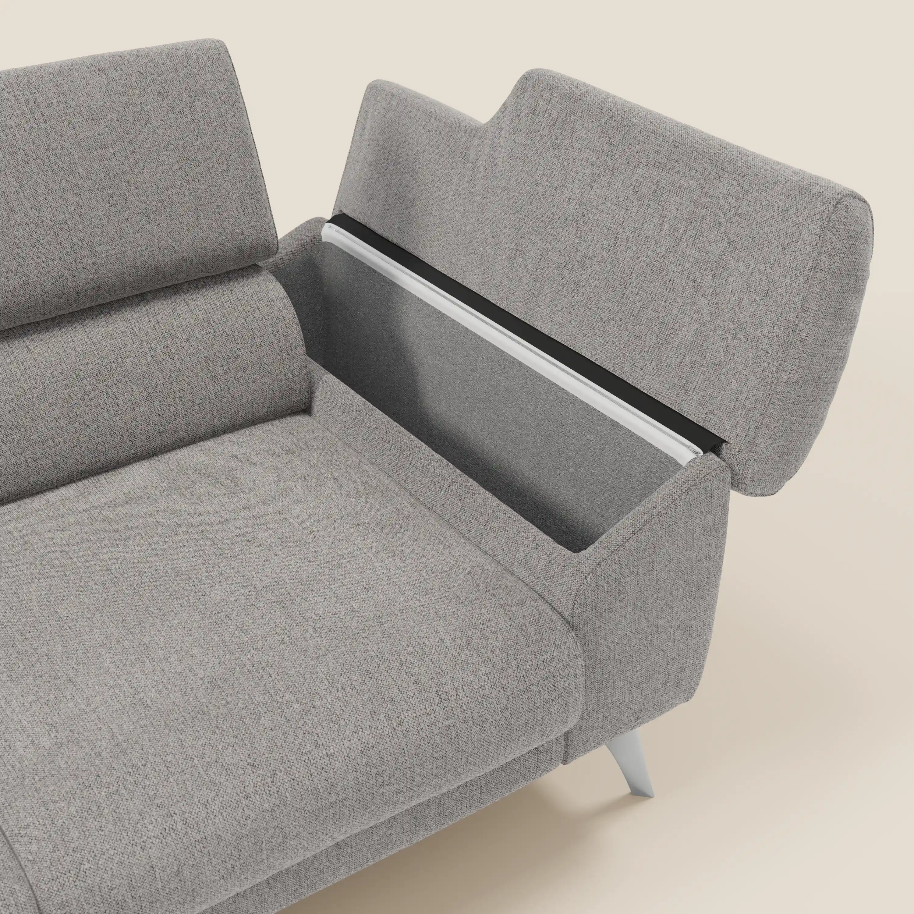 Donatello Canapé avec 3 assises extensibles accoudoirs avec coffre et têtières inclinables en tissu détachable T23 gris - Image 5