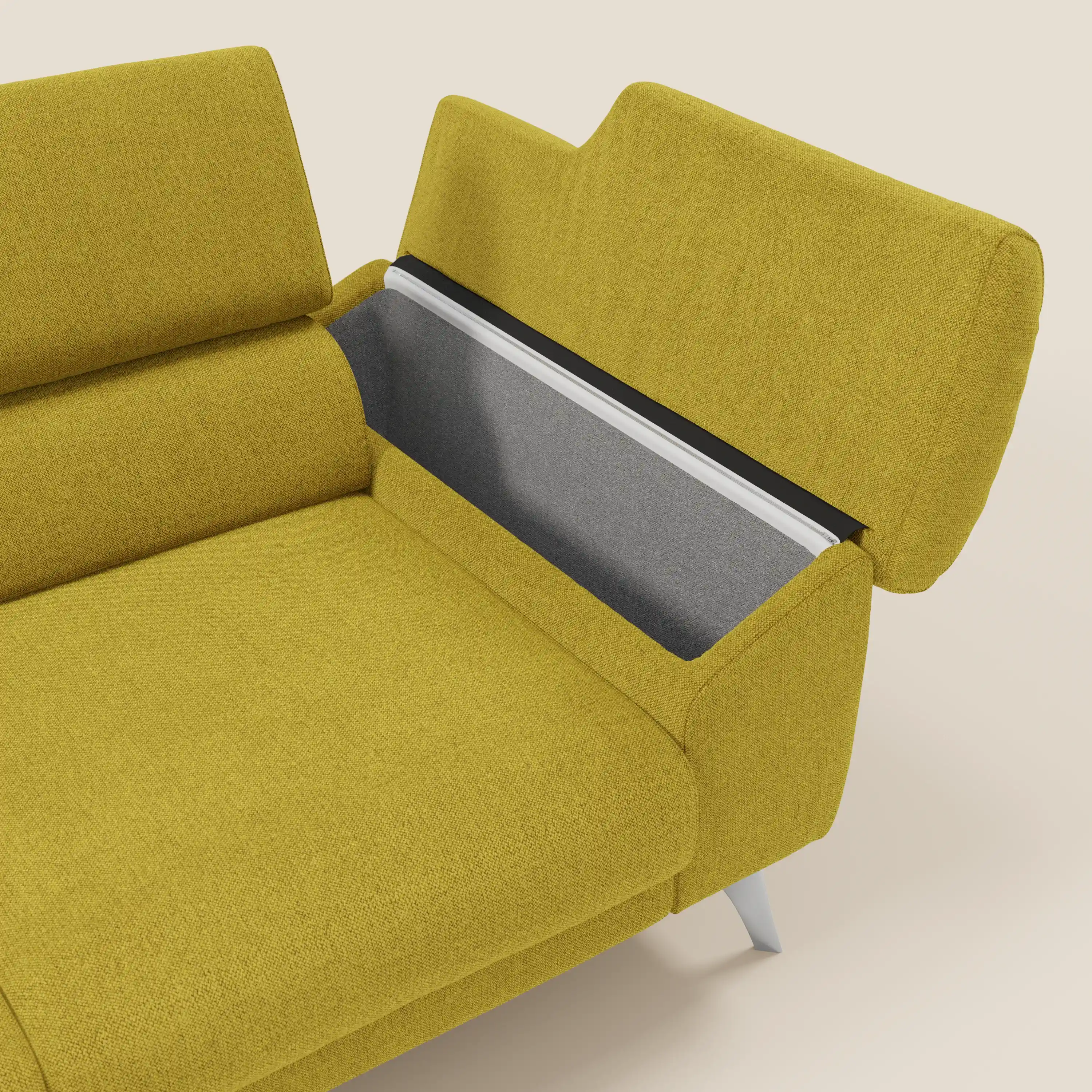 Donatello Canapé avec 3 assises extensibles accoudoirs avec coffre et têtières inclinables en tissu détachable T23 jaune soleil - Image 4