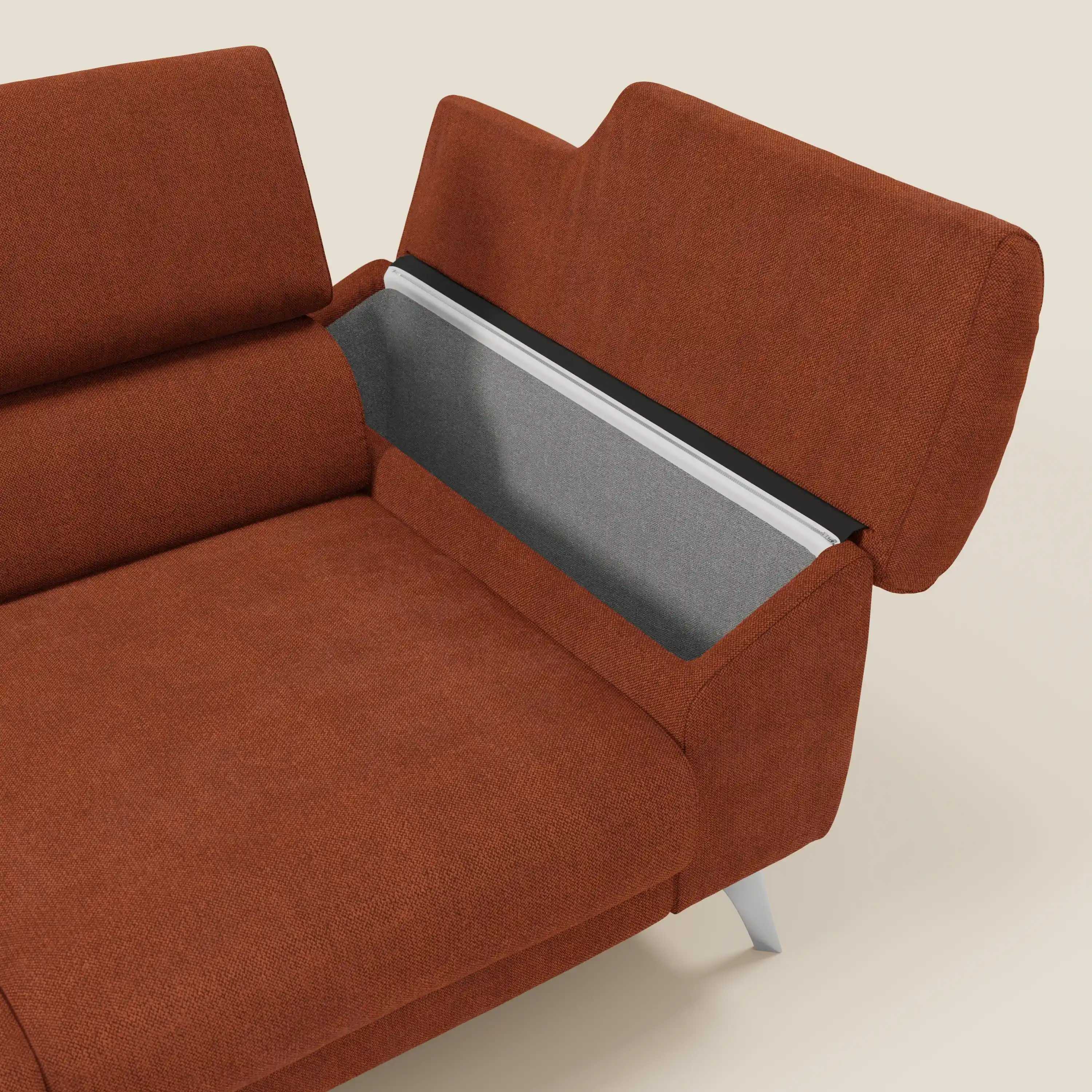 Donatello Canapé avec 3 assises extensibles accoudoirs avec coffre et têtières inclinables en tissu détachable T23 orange rouille - Image 5