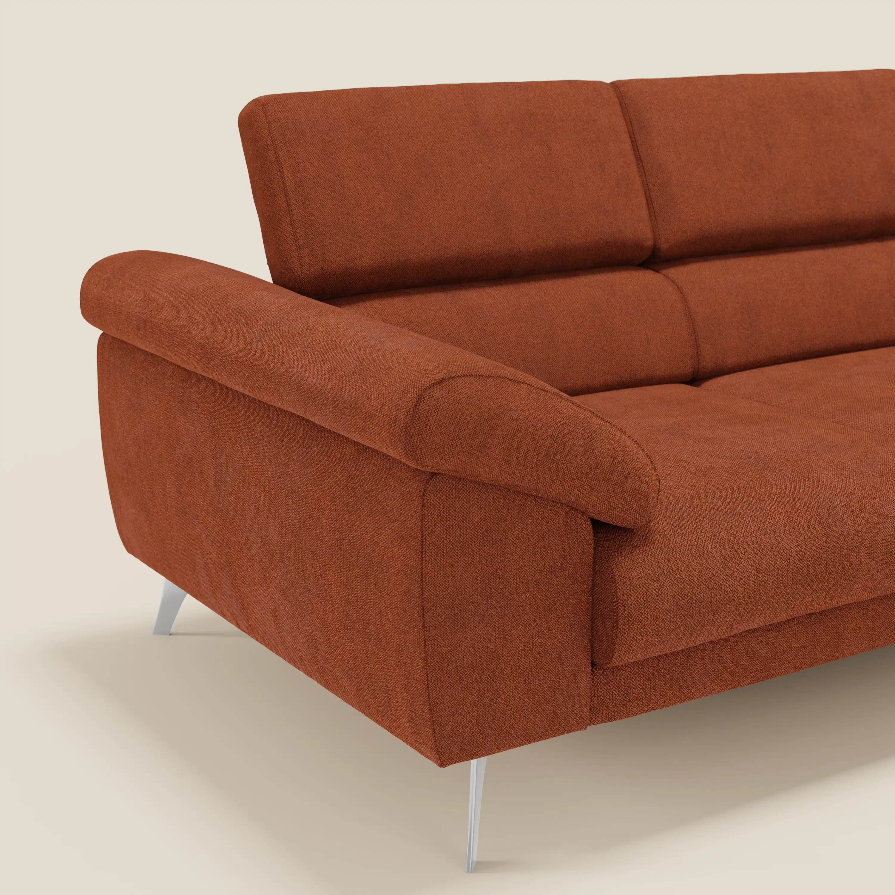 Donatello Canapé avec 3 assises extensibles accoudoirs avec coffre et têtières inclinables en tissu détachable T23 orange rouille - Image 8