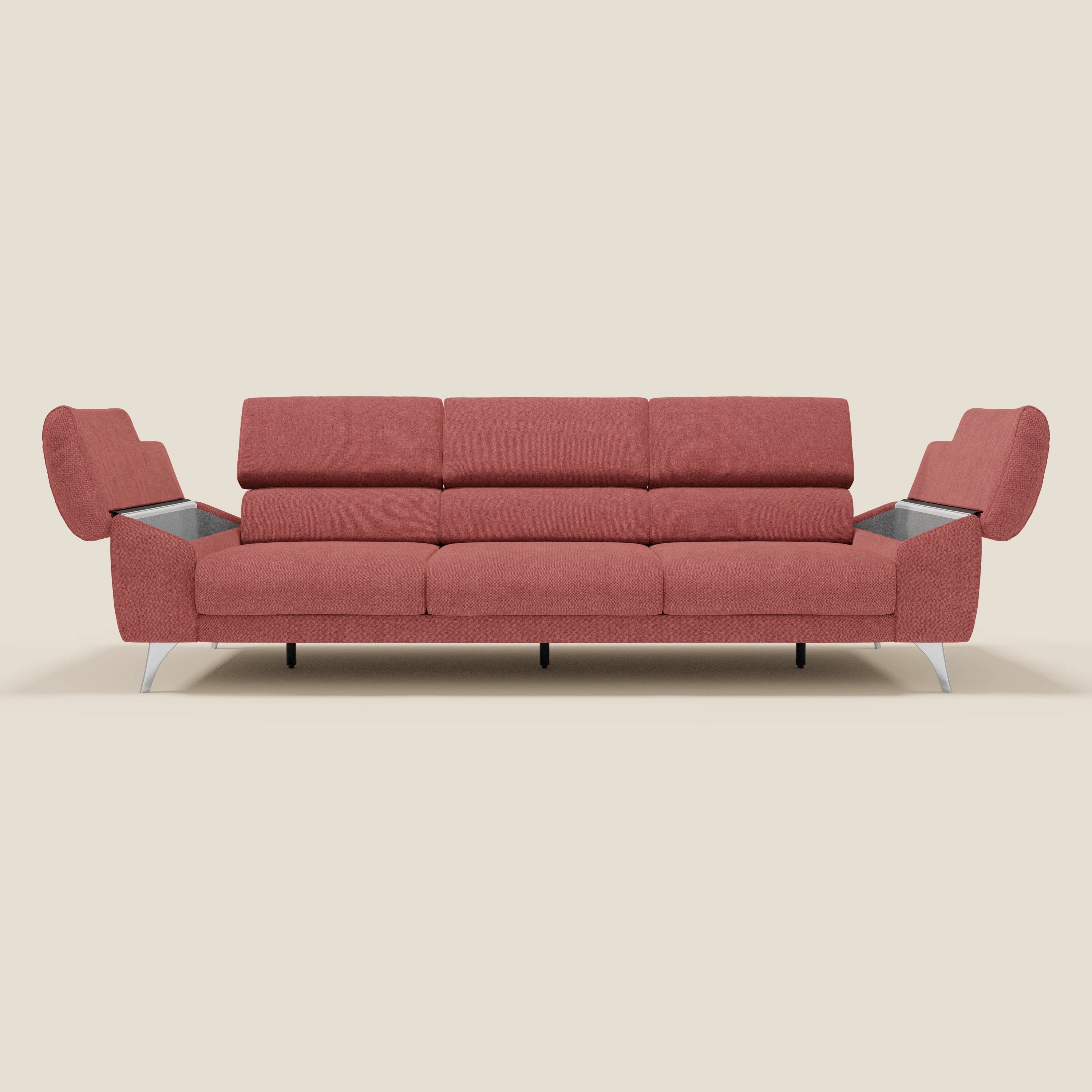 Donatello Canapé avec 3 assises extensibles accoudoirs avec coffre et têtières inclinables en tissu détachable T23 rouge cerise - Image 11