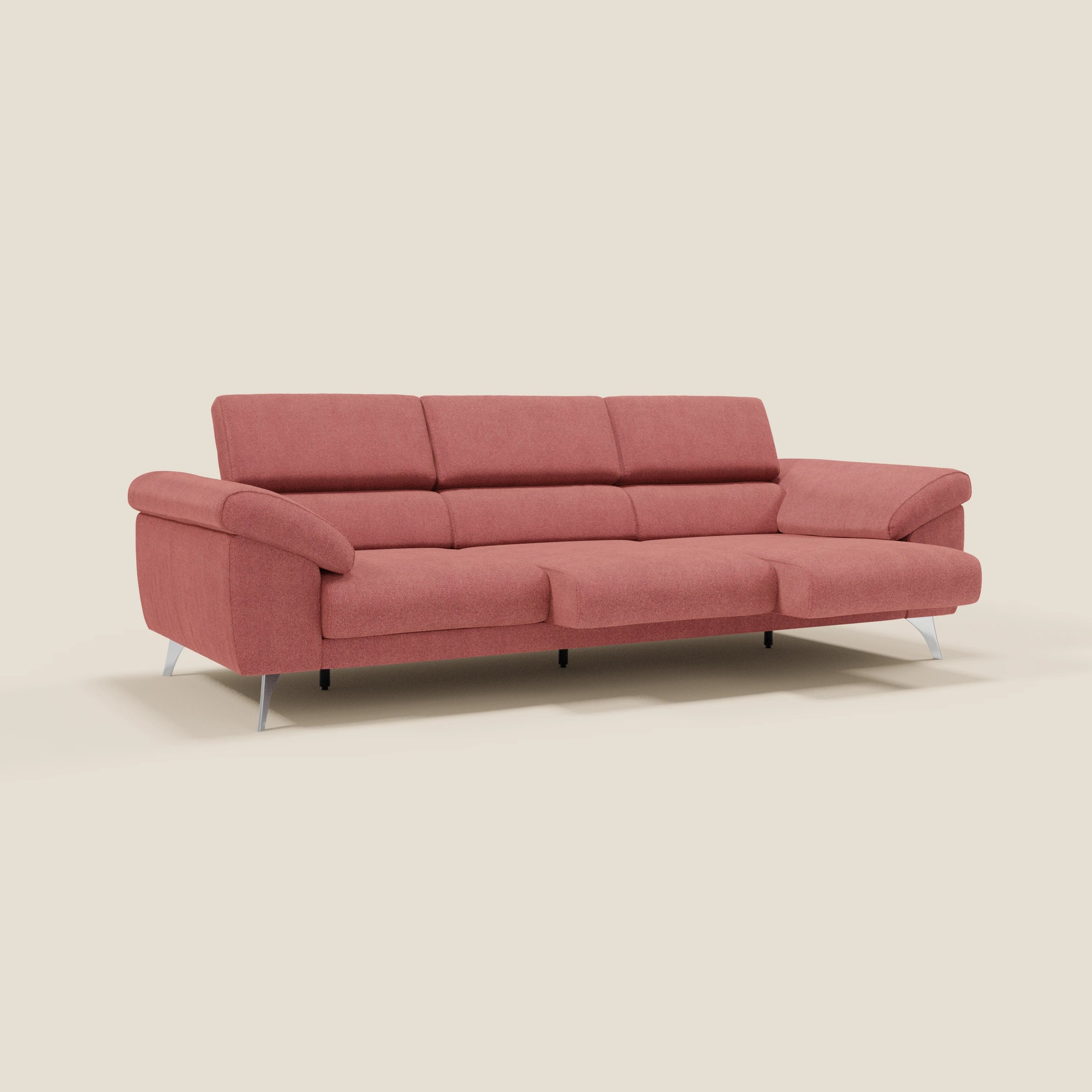 Donatello Canapé avec 3 assises extensibles accoudoirs avec coffre et têtières inclinables en tissu détachable T23 rouge cerise - Image 3
