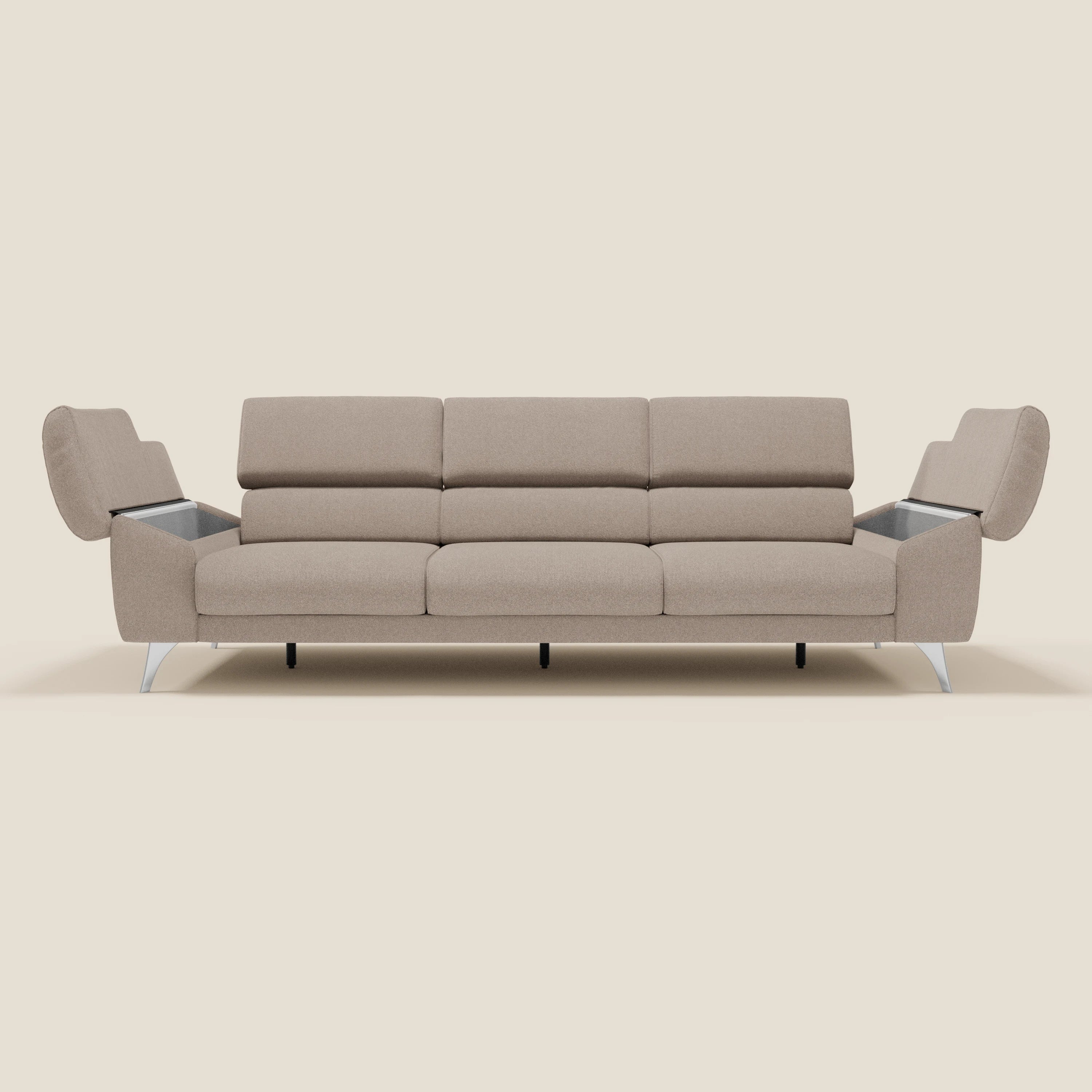 Donatello Canapé avec 3 assises extensibles accoudoirs avec coffre et têtières inclinables en tissu détachable T23 taupe - Image 10