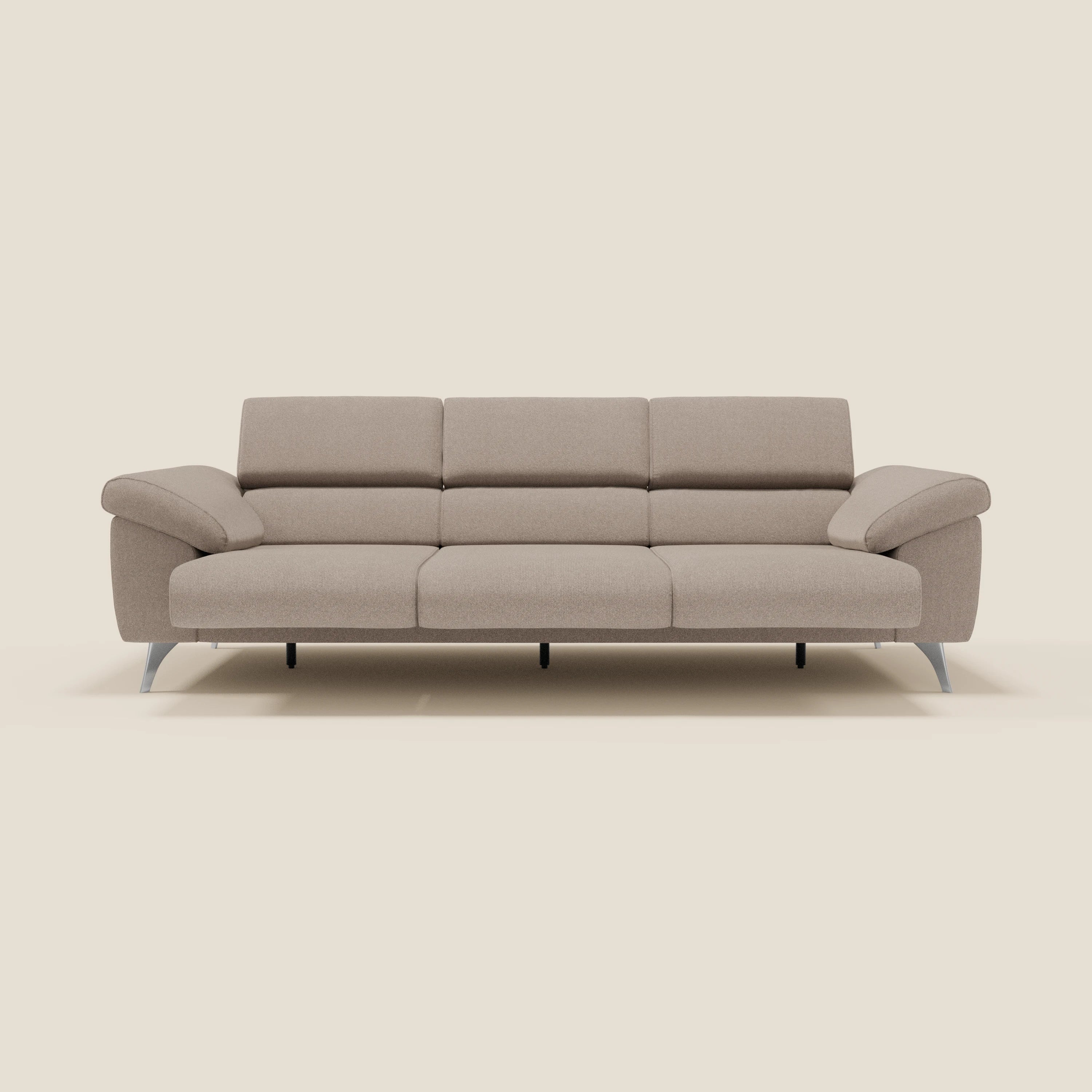 Donatello Canapé avec 3 assises extensibles accoudoirs avec coffre et têtières inclinables en tissu détachable T23 taupe - Image 11