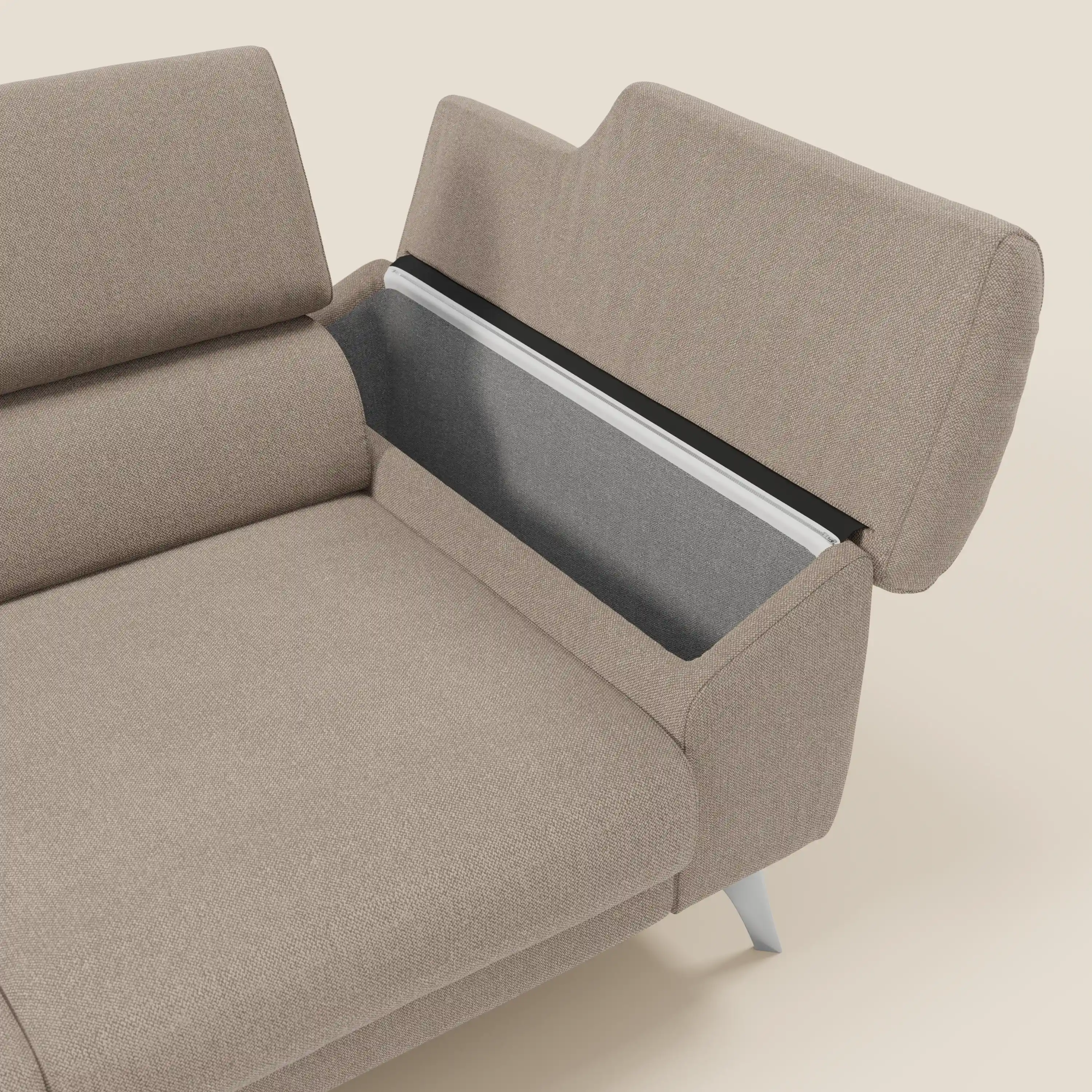 Donatello Canapé avec 3 assises extensibles accoudoirs avec coffre et têtières inclinables en tissu détachable T23 taupe - Image 5
