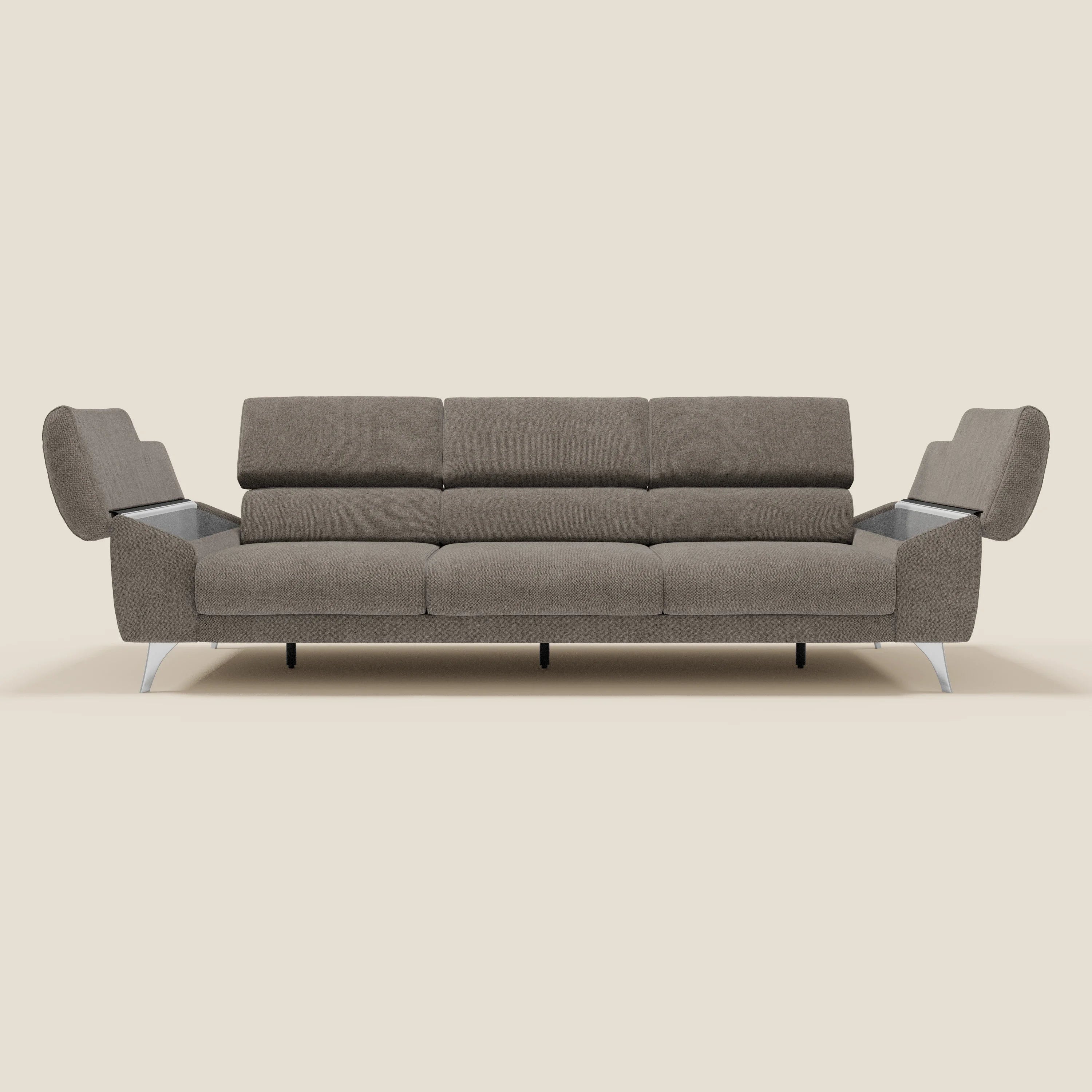 Donatello Canapé avec 3 assises extensibles accoudoirs avec coffre et têtières inclinables en tissu détachable T23 taupe - Image 10