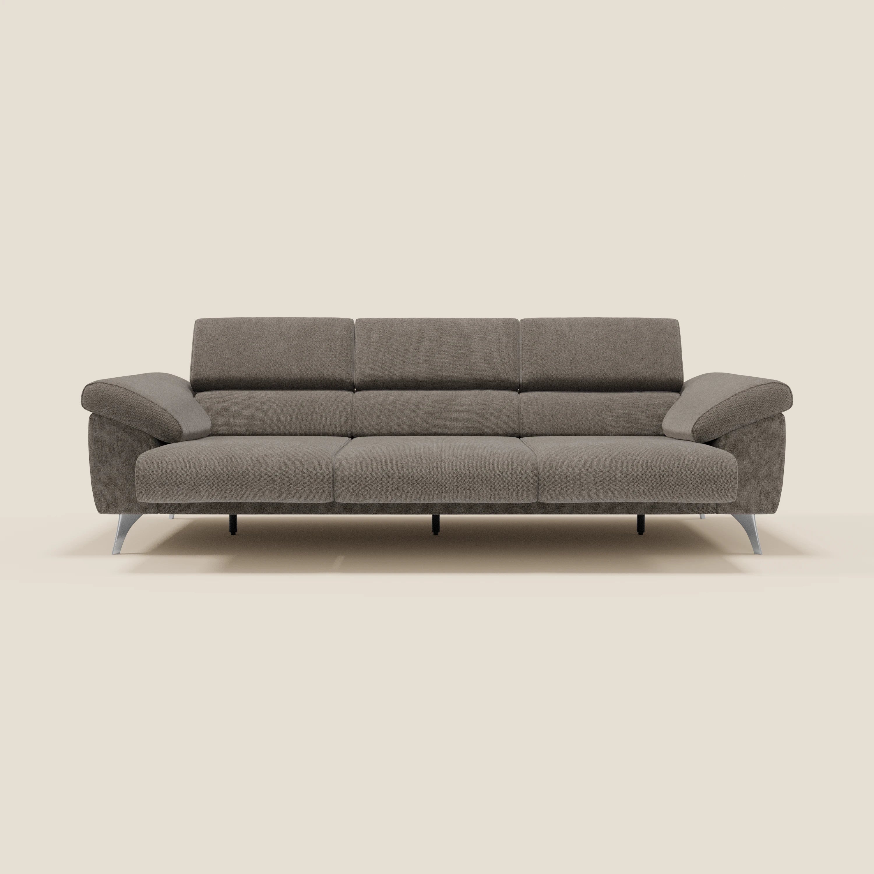 Donatello Canapé avec 3 assises extensibles accoudoirs avec coffre et têtières inclinables en tissu détachable T23 taupe - Image 11