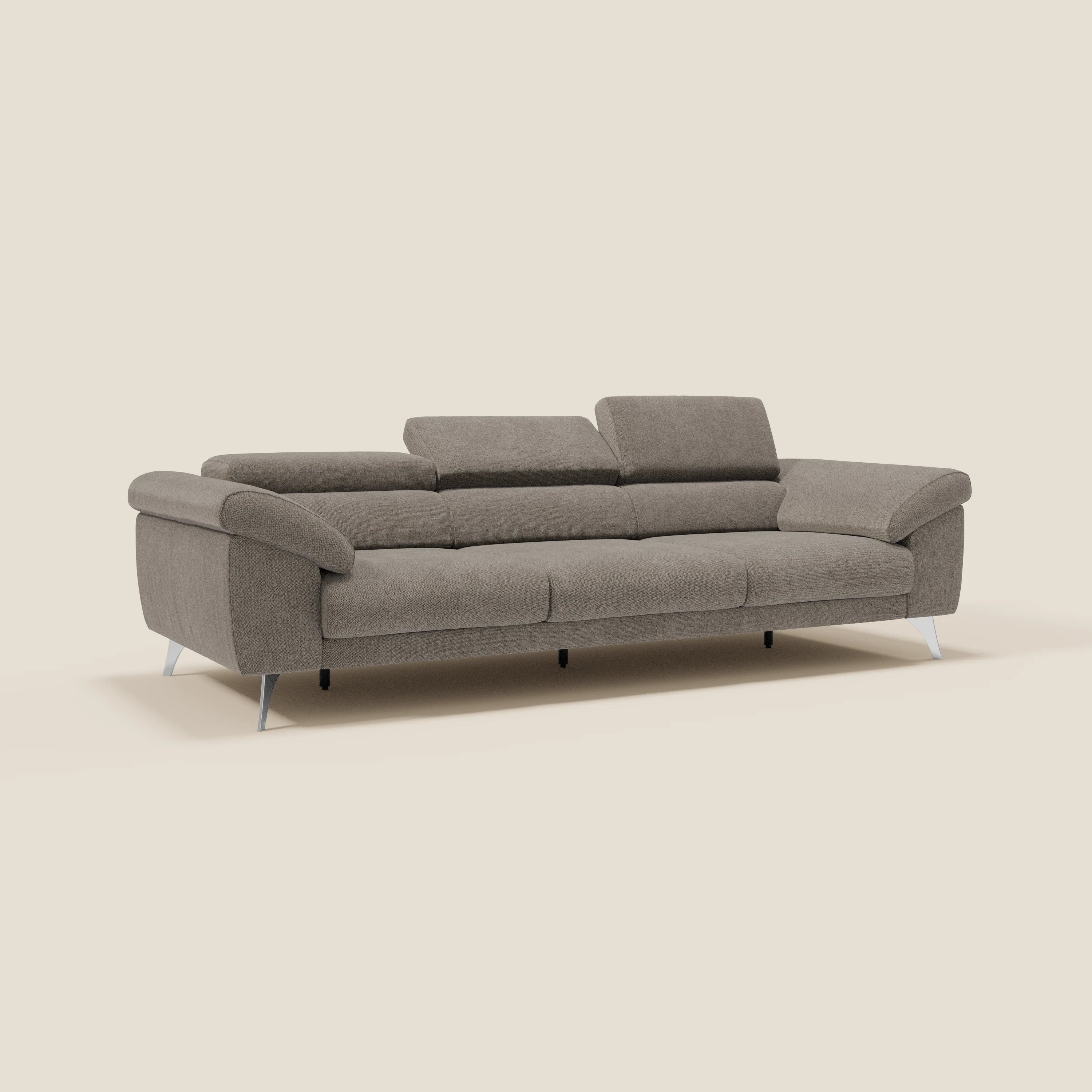 Donatello Canapé avec 3 assises extensibles accoudoirs avec coffre et têtières inclinables en tissu détachable T23 taupe - Image 3