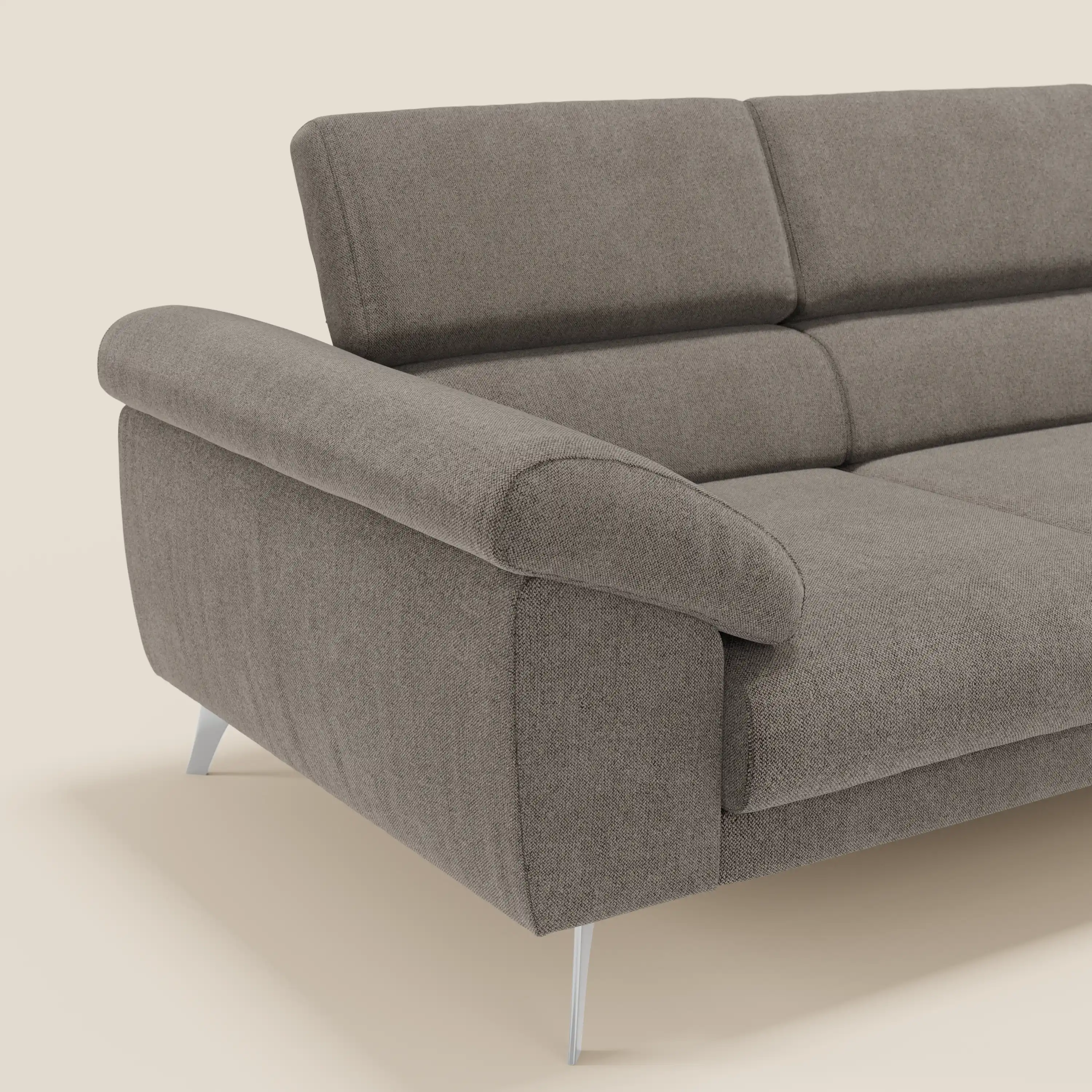 Donatello Canapé avec 3 assises extensibles accoudoirs avec coffre et têtières inclinables en tissu détachable T23 taupe - Image 8