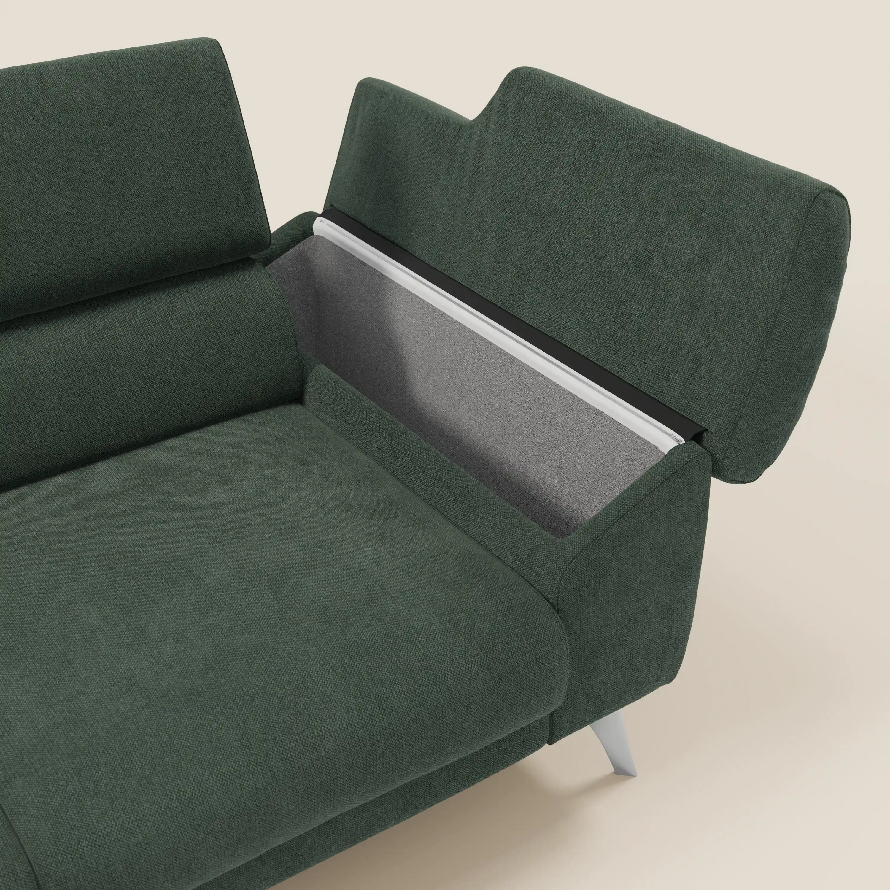 Donatello Canapé avec 3 assises extensibles accoudoirs avec coffre et têtières inclinables en tissu détachable T23 vert - Image 5