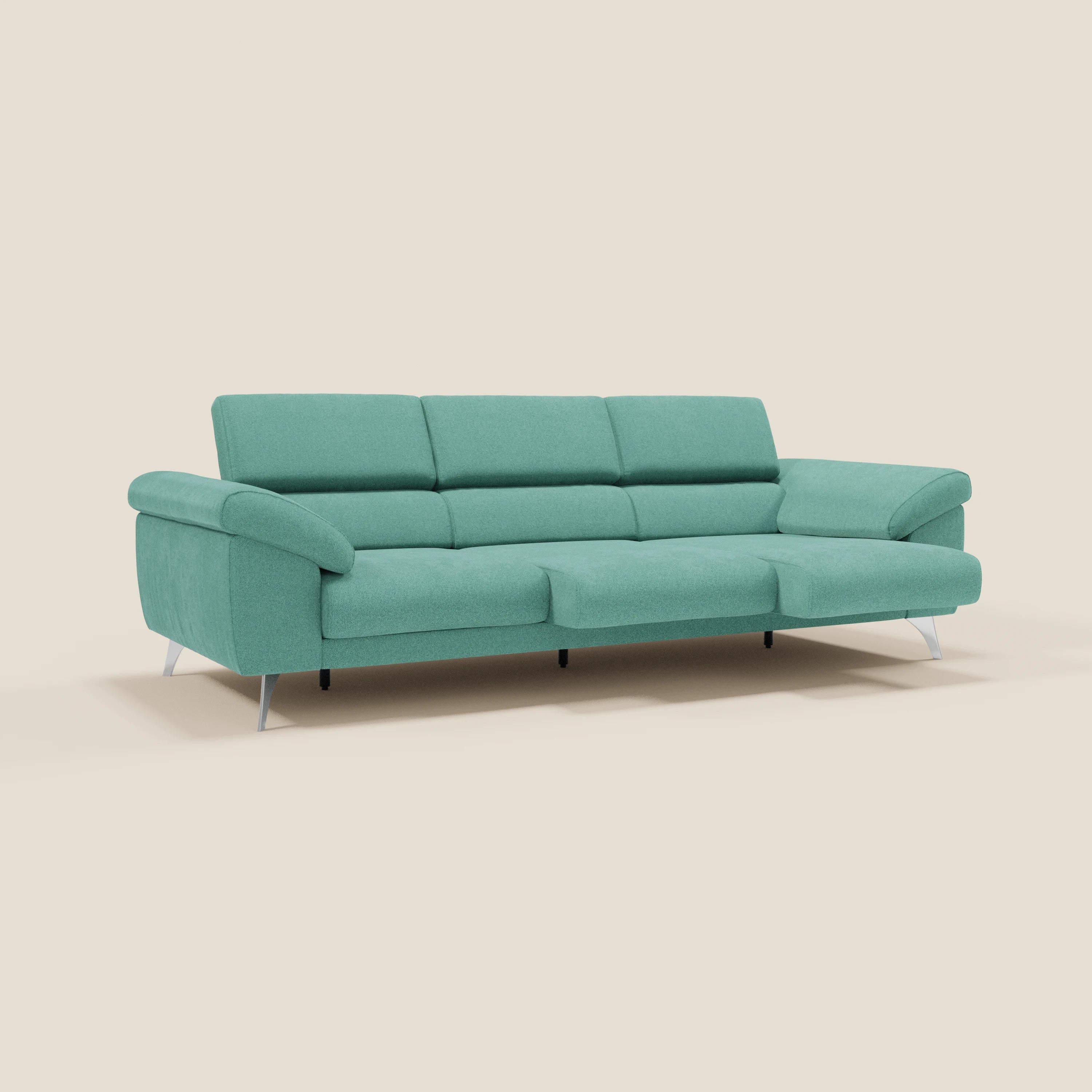 Donatello Canapé avec 3 assises extensibles accoudoirs avec coffre et têtières inclinables en tissu détachable T23 vert aquamarine - Image 2