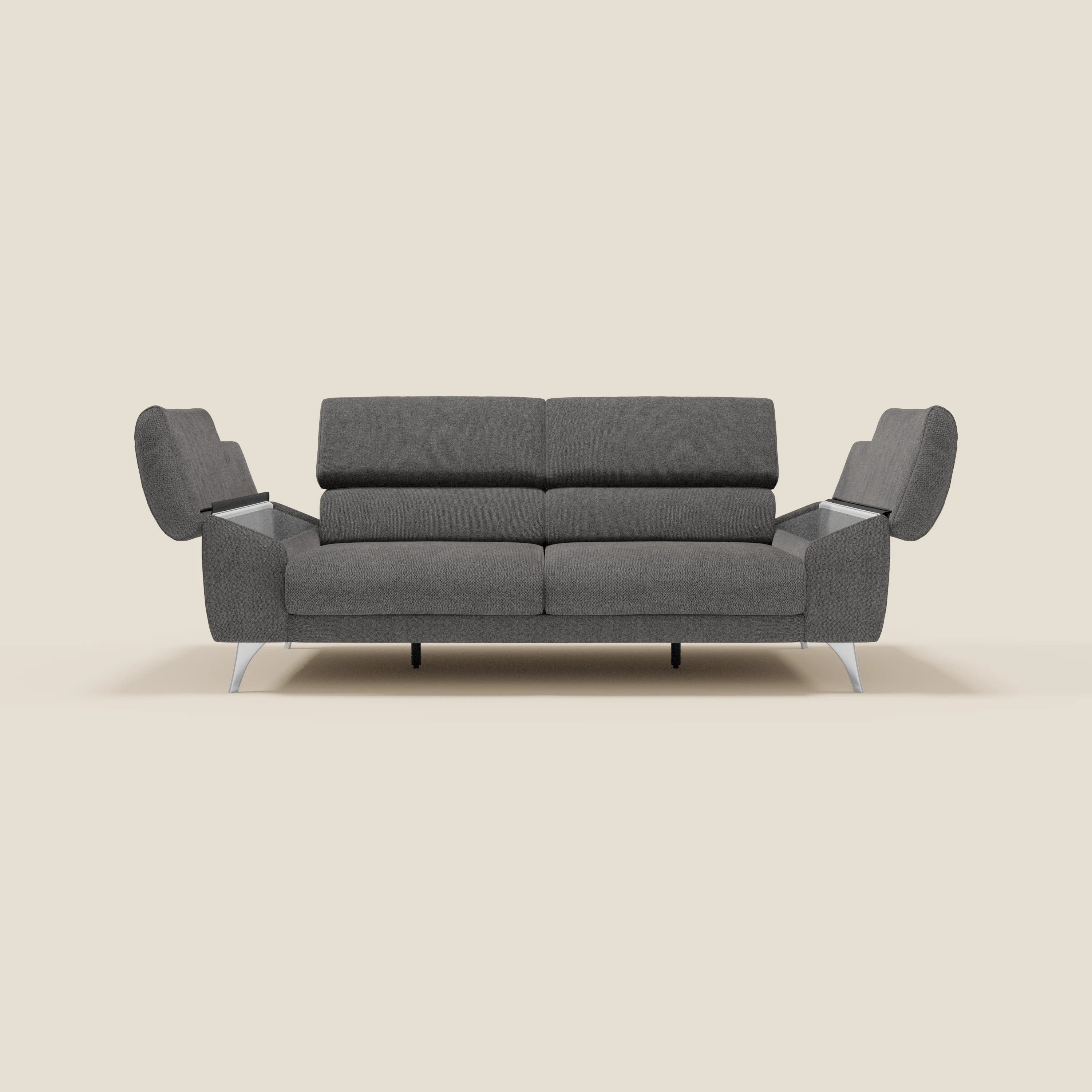 Donatello Canapé avec assises extensibles accoudoirs avec coffre et têtières inclinables en tissu détachable T23 anthracite - Image 10