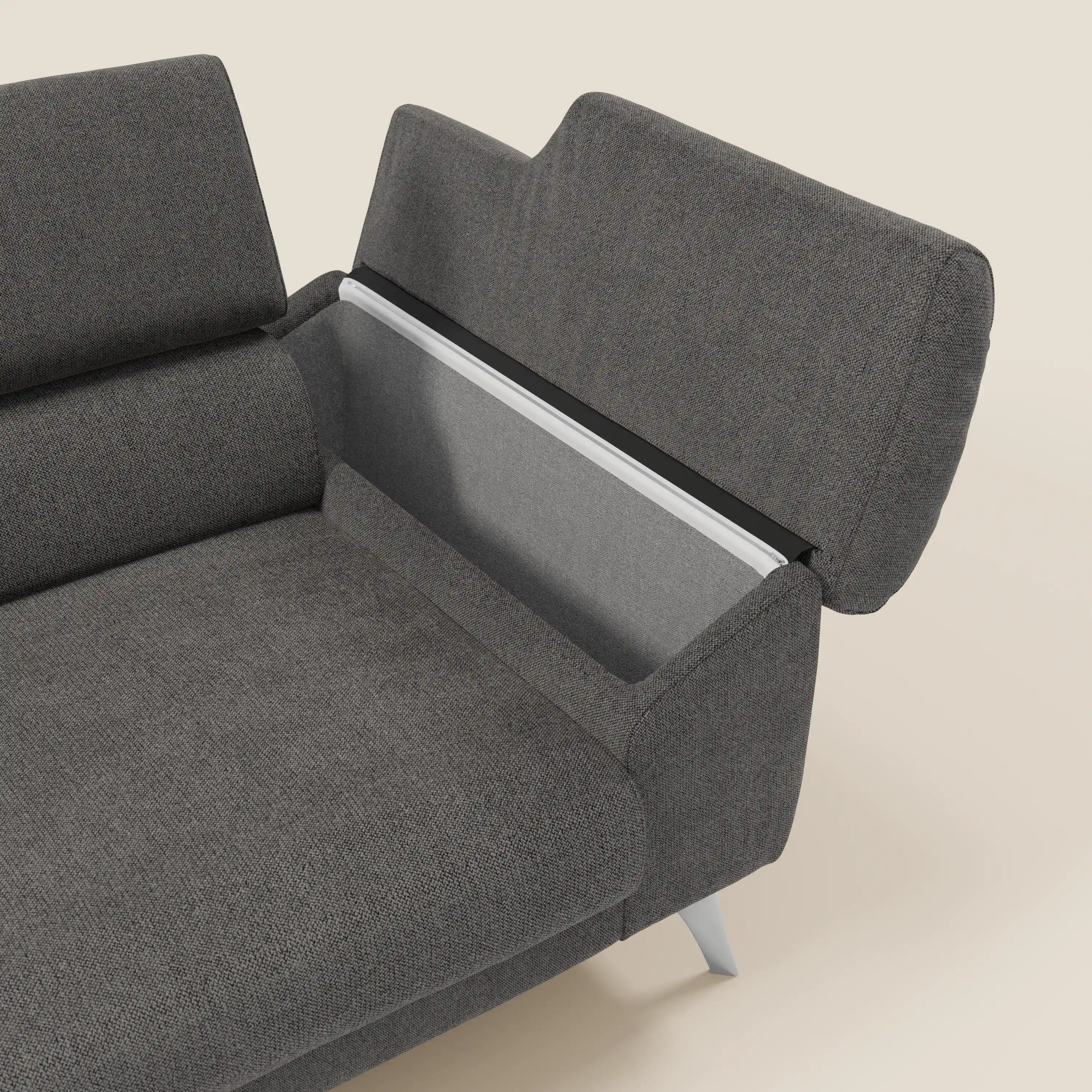 Donatello Canapé avec assises extensibles accoudoirs avec coffre et têtières inclinables en tissu détachable T23 anthracite - Image 5