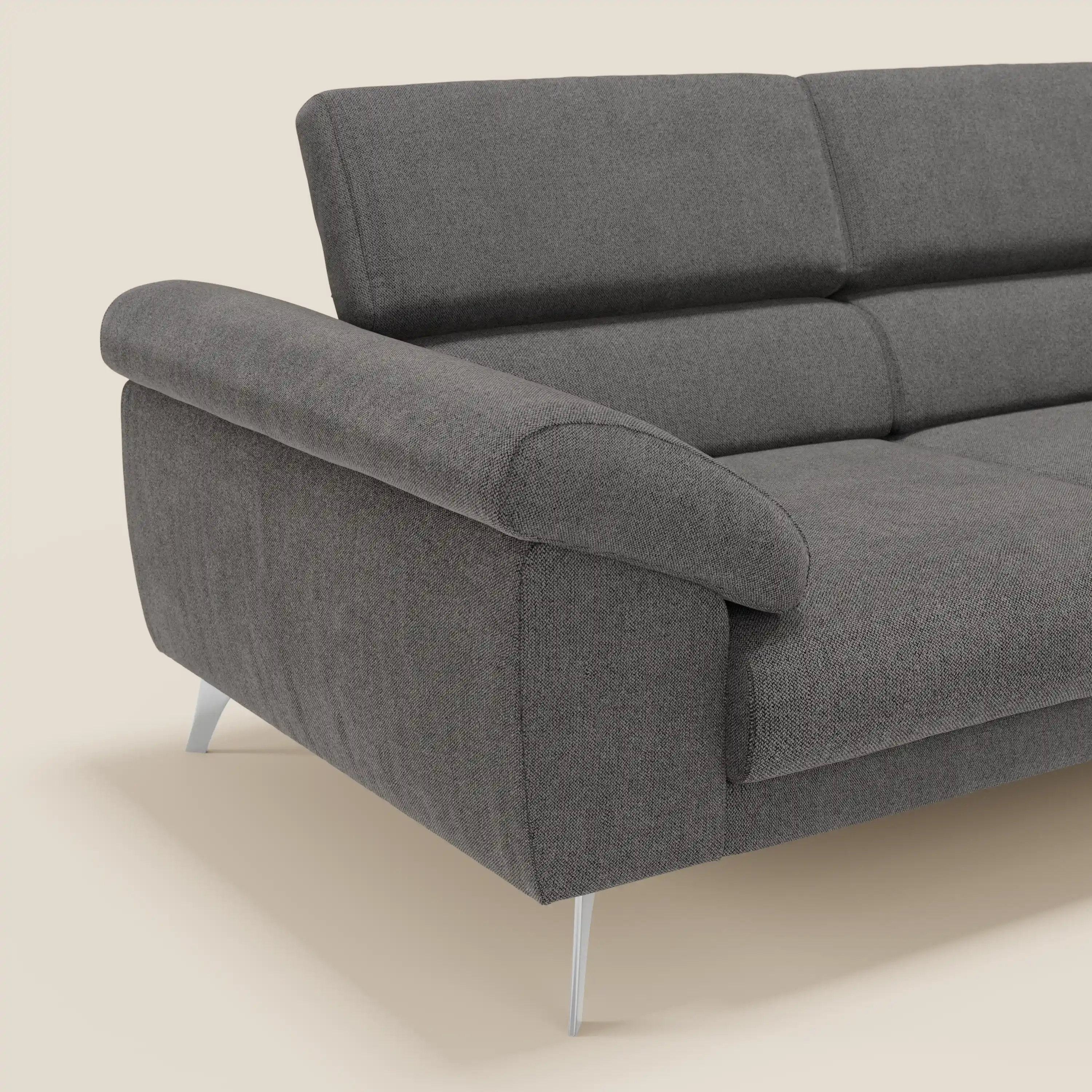 Donatello Canapé avec assises extensibles accoudoirs avec coffre et têtières inclinables en tissu détachable T23 anthracite - Image 8