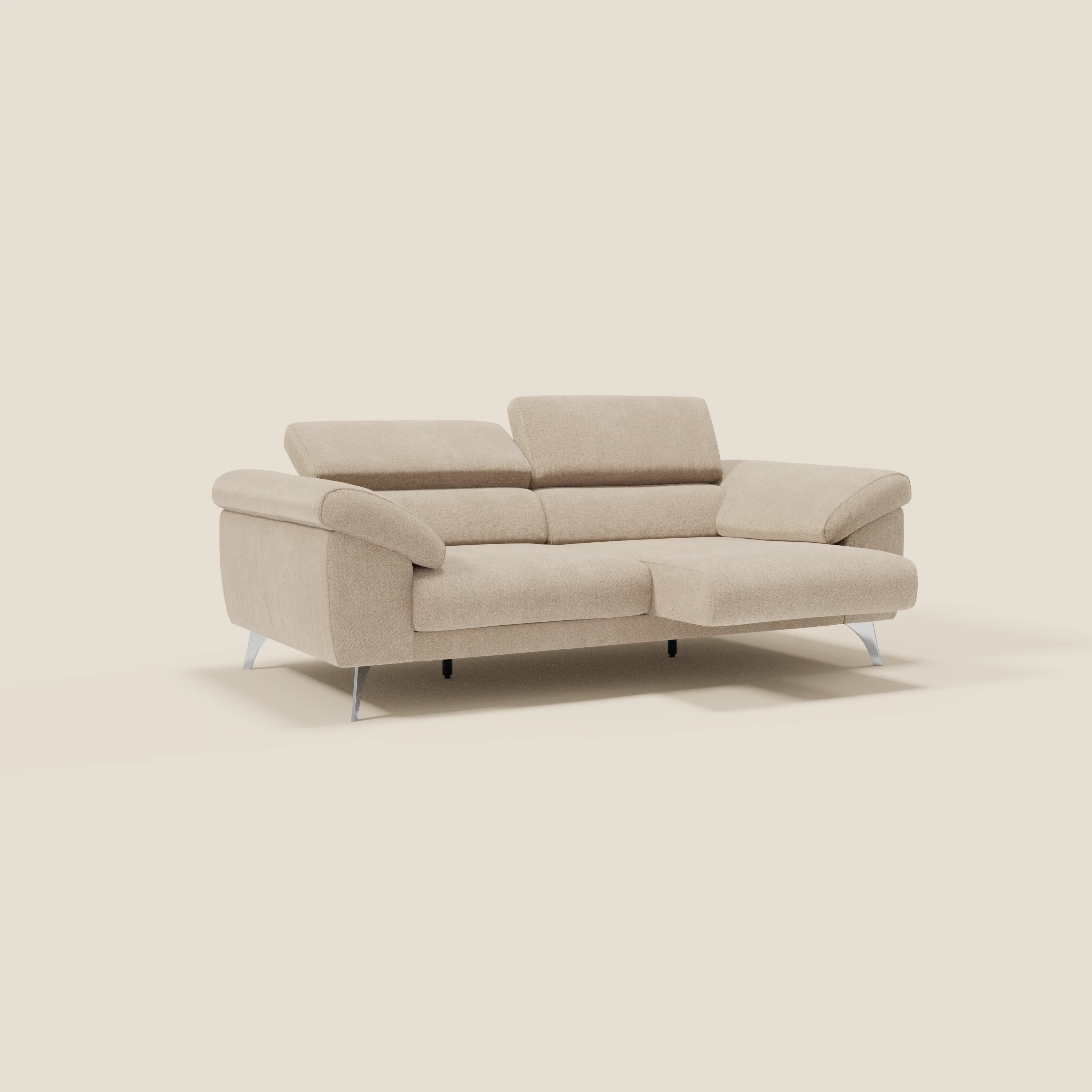 Donatello Canapé avec assises extensibles accoudoirs avec coffre et têtières inclinables en tissu détachable T23 beige - Image 2