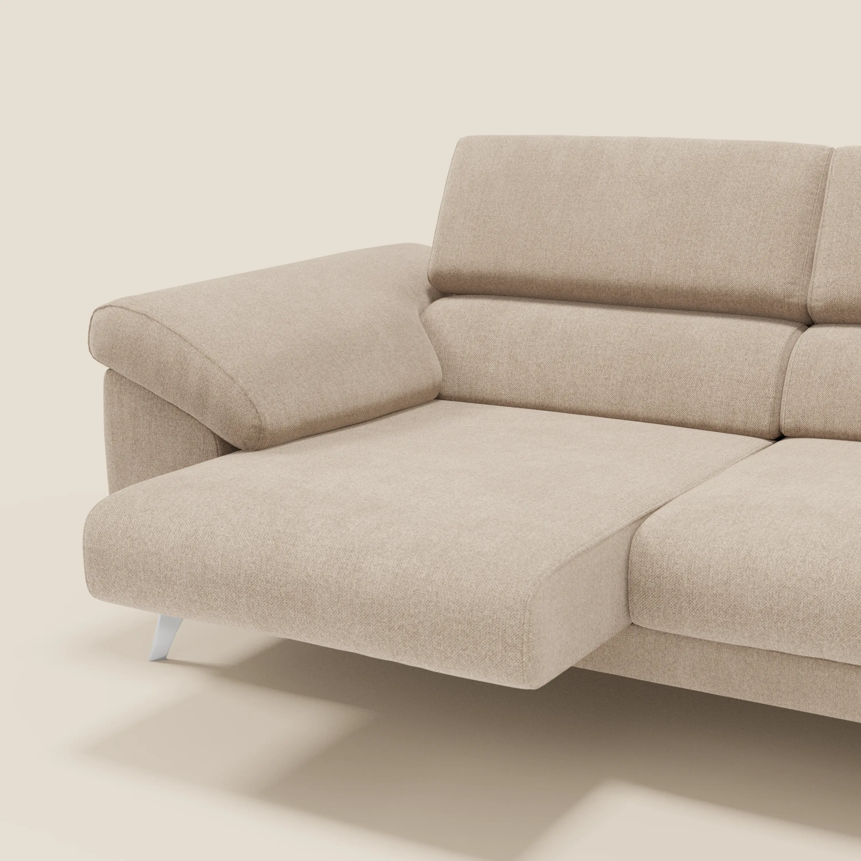 Donatello Canapé avec assises extensibles accoudoirs avec coffre et têtières inclinables en tissu détachable T23 beige - Image 4