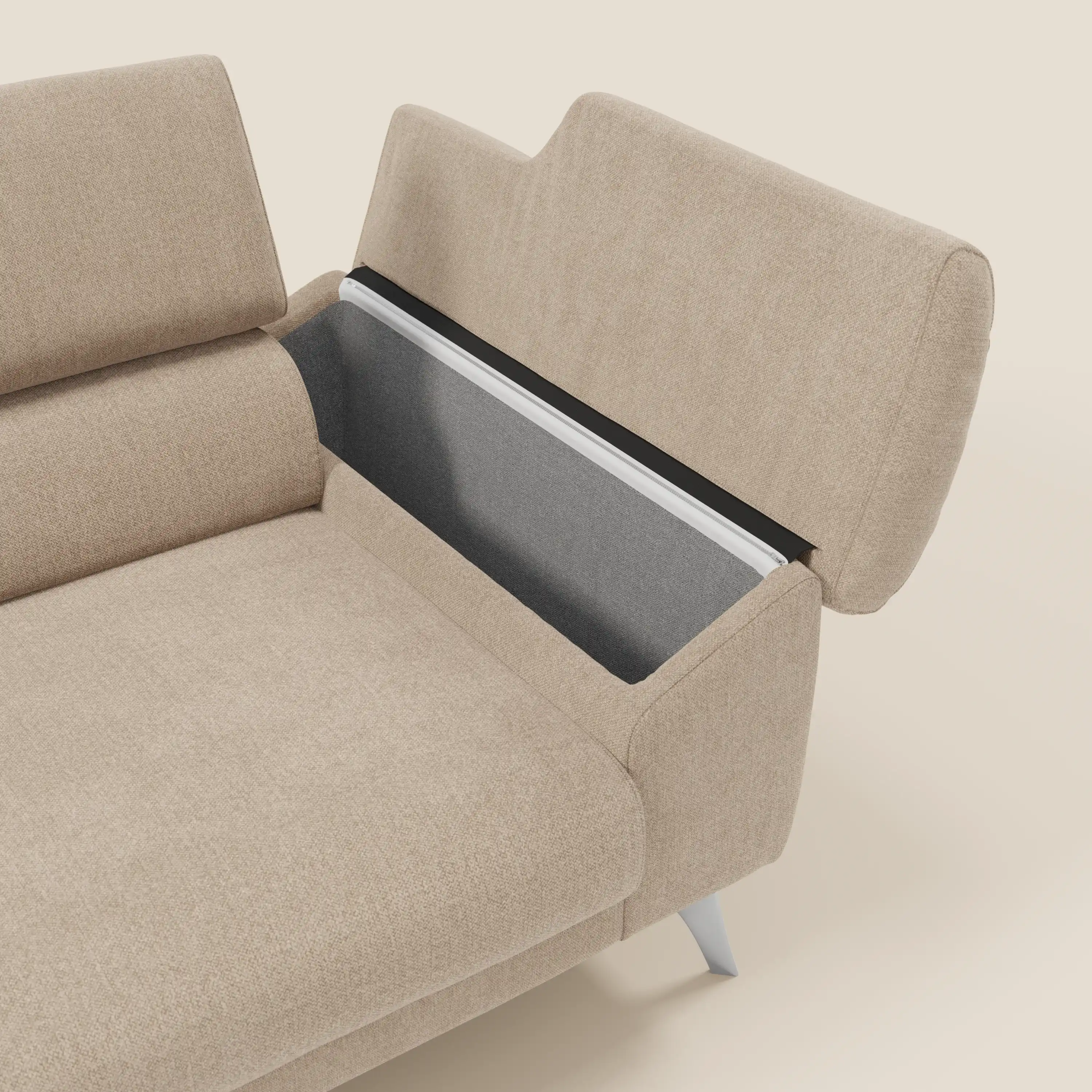 Donatello Canapé avec assises extensibles accoudoirs avec coffre et têtières inclinables en tissu détachable T23 beige - Image 5