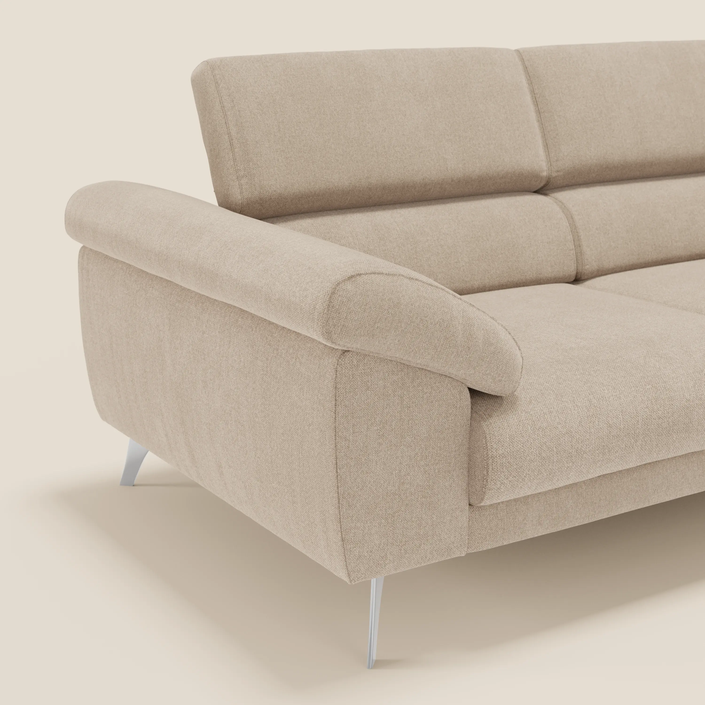 Donatello Canapé avec assises extensibles accoudoirs avec coffre et têtières inclinables en tissu détachable T23 beige - Image 8