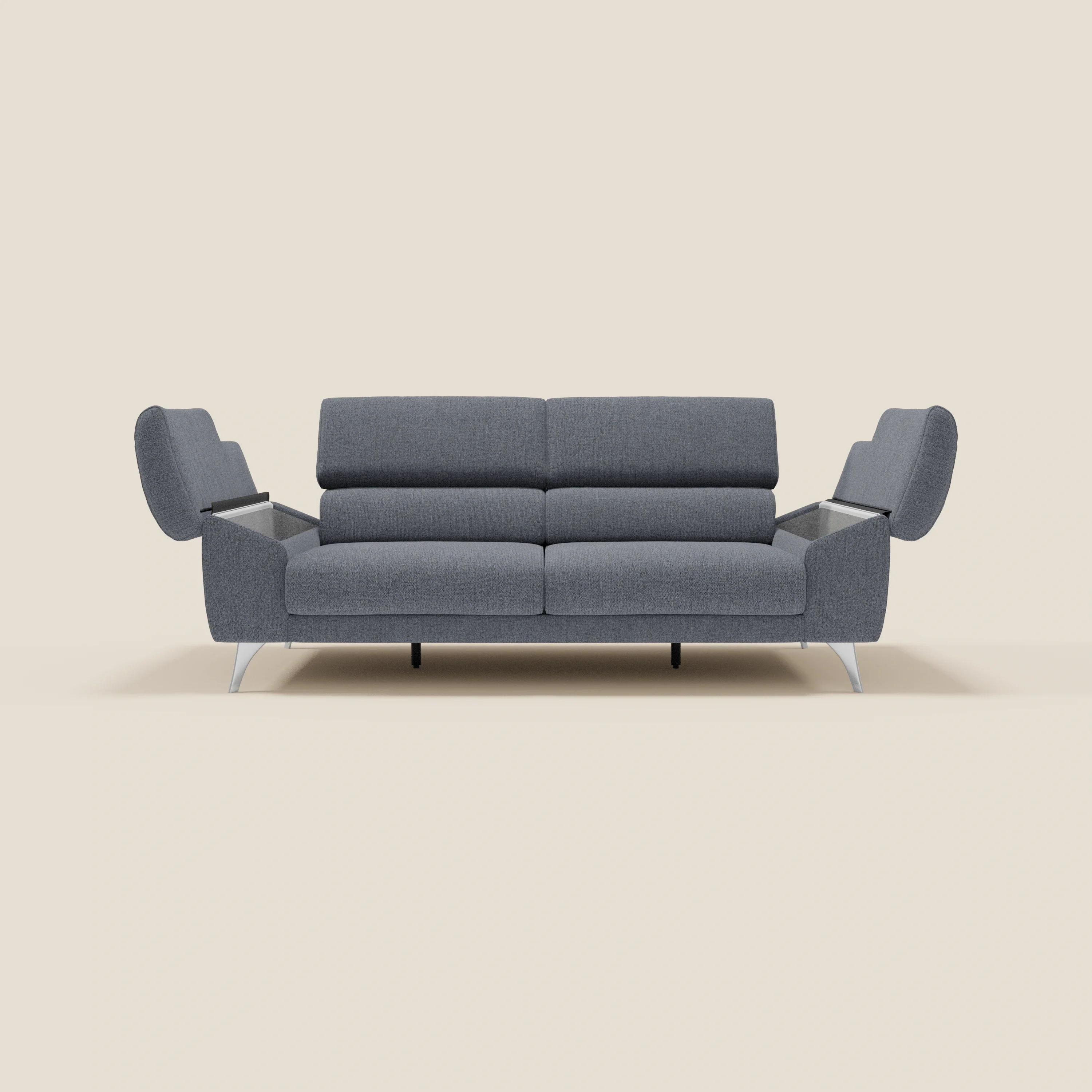 Donatello Canapé avec assises extensibles accoudoirs avec coffre et têtières inclinables en tissu détachable T23 bleu graphite - Image 10