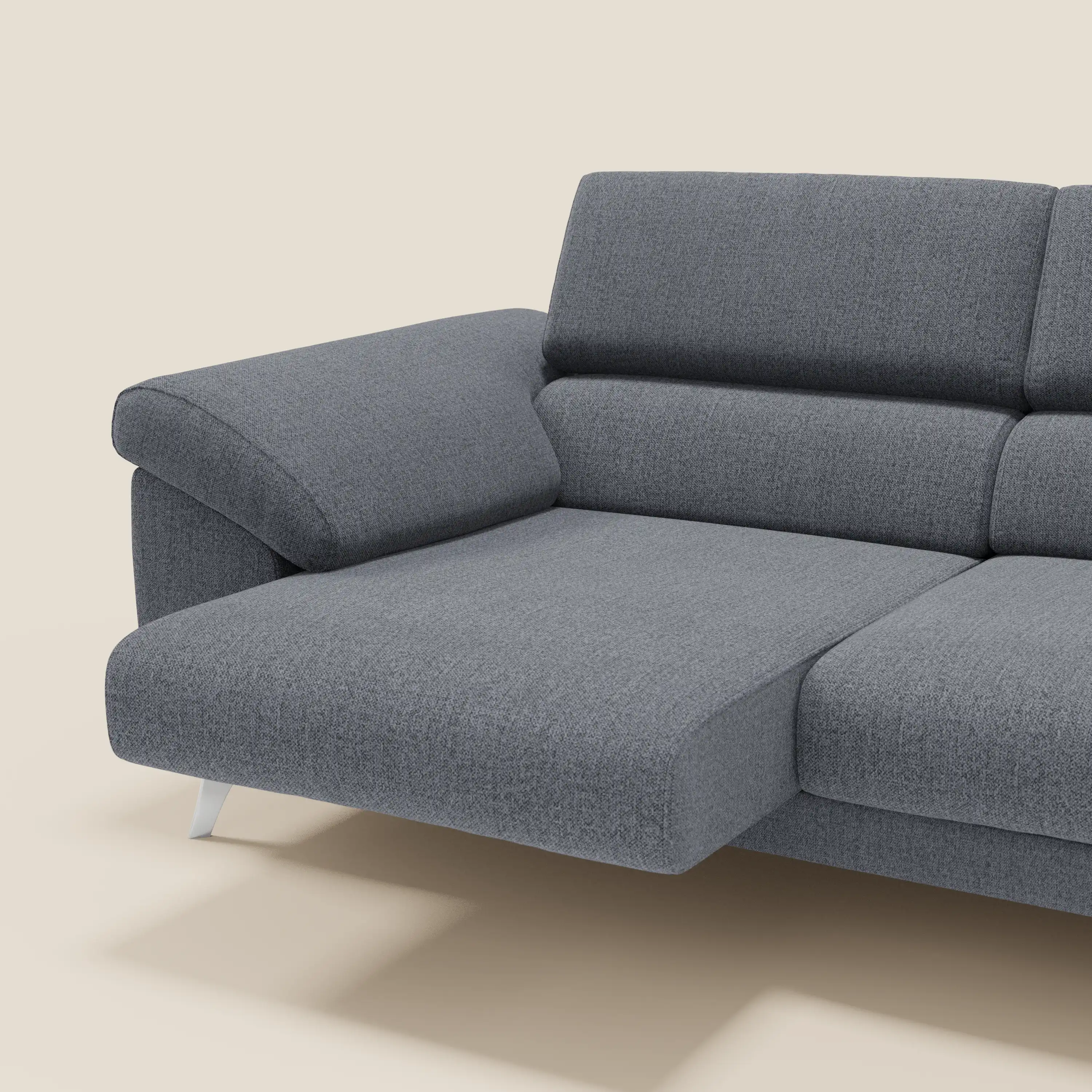 Donatello Canapé avec assises extensibles accoudoirs avec coffre et têtières inclinables en tissu détachable T23 bleu graphite - Image 4