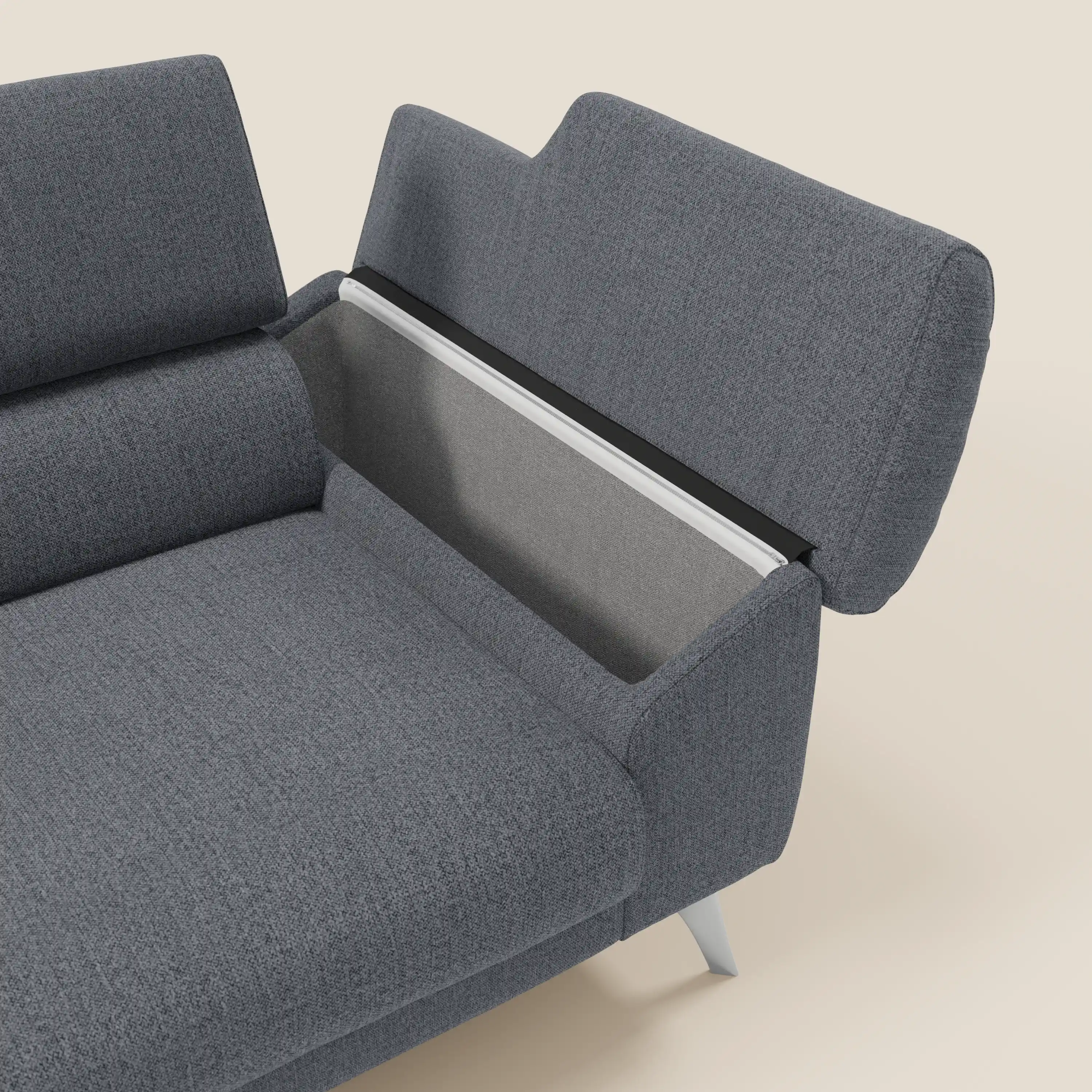 Donatello Canapé avec assises extensibles accoudoirs avec coffre et têtières inclinables en tissu détachable T23 bleu graphite - Image 5