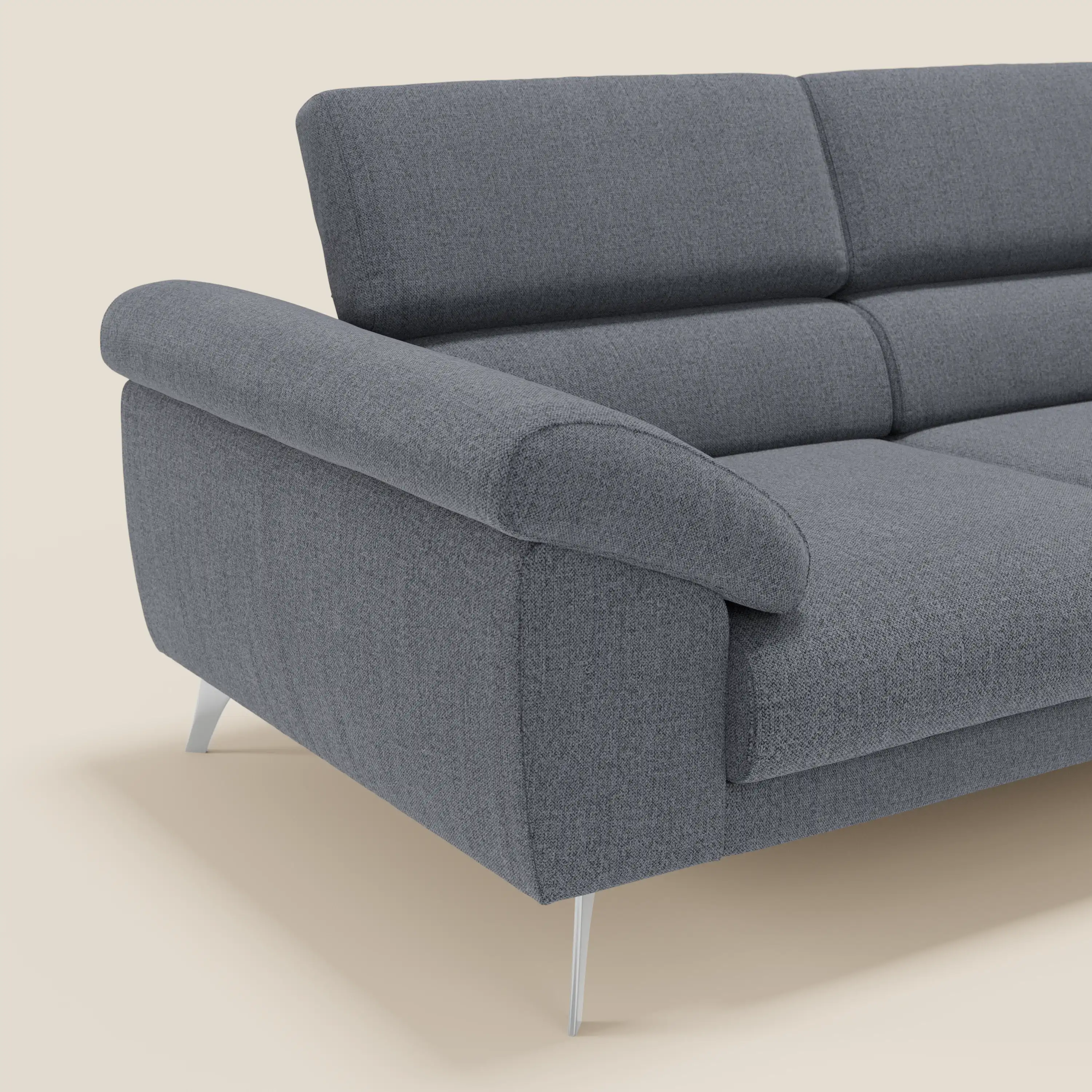 Donatello Canapé avec assises extensibles accoudoirs avec coffre et têtières inclinables en tissu détachable T23 bleu graphite - Image 8