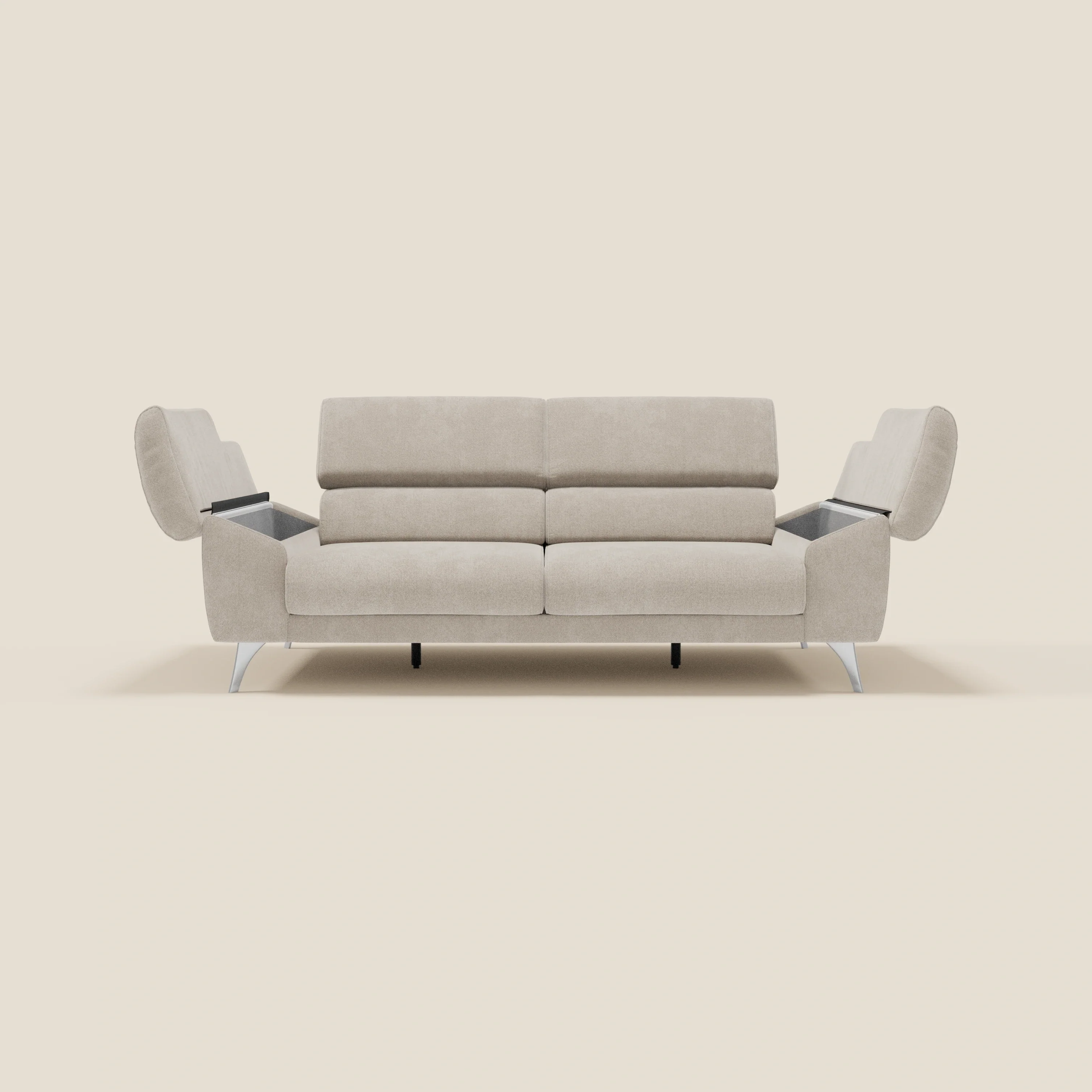 Donatello Canapé avec assises extensibles accoudoirs avec coffre et têtières inclinables en tissu détachable T23 crème - Image 10