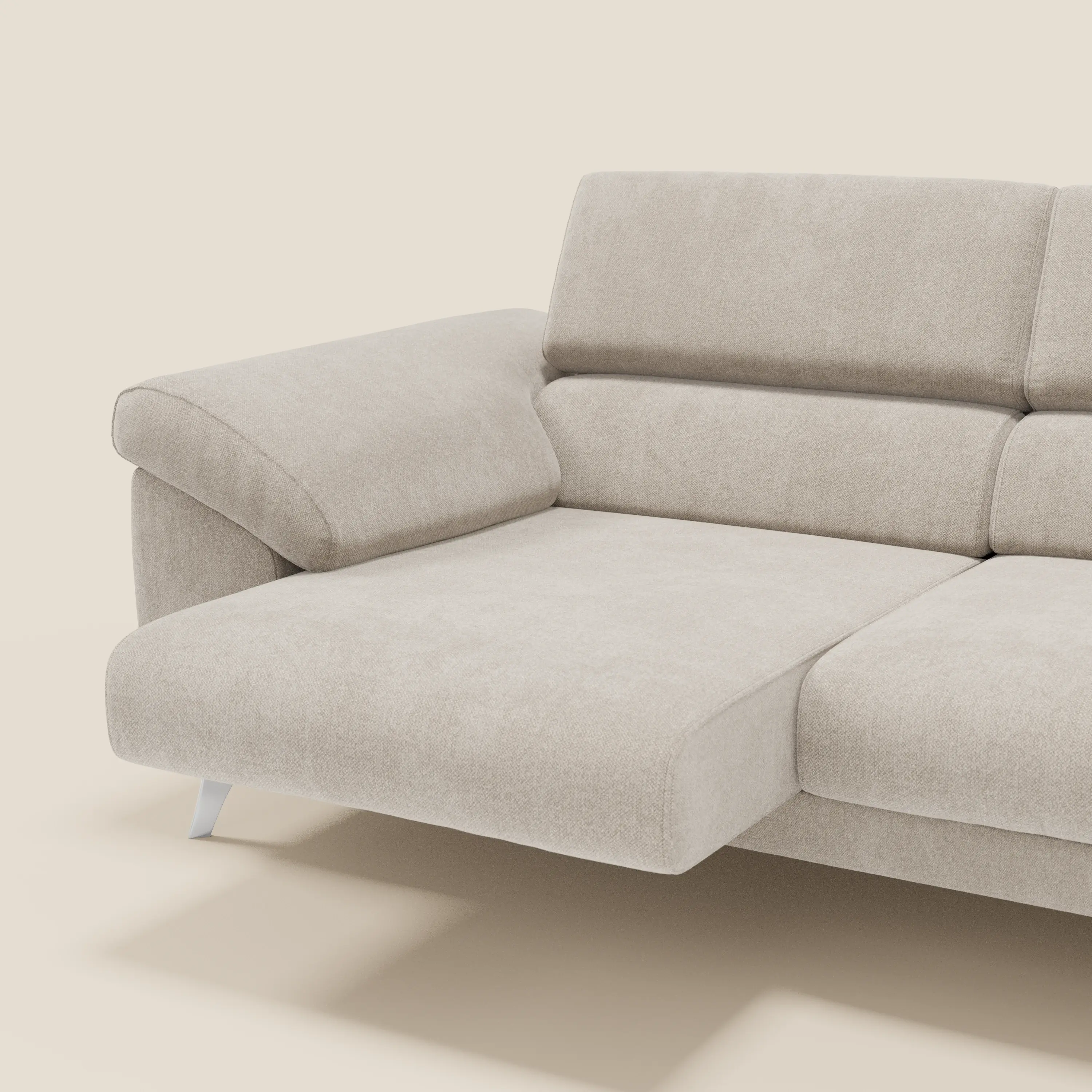 Donatello Canapé avec assises extensibles accoudoirs avec coffre et têtières inclinables en tissu détachable T23 crème - Image 4