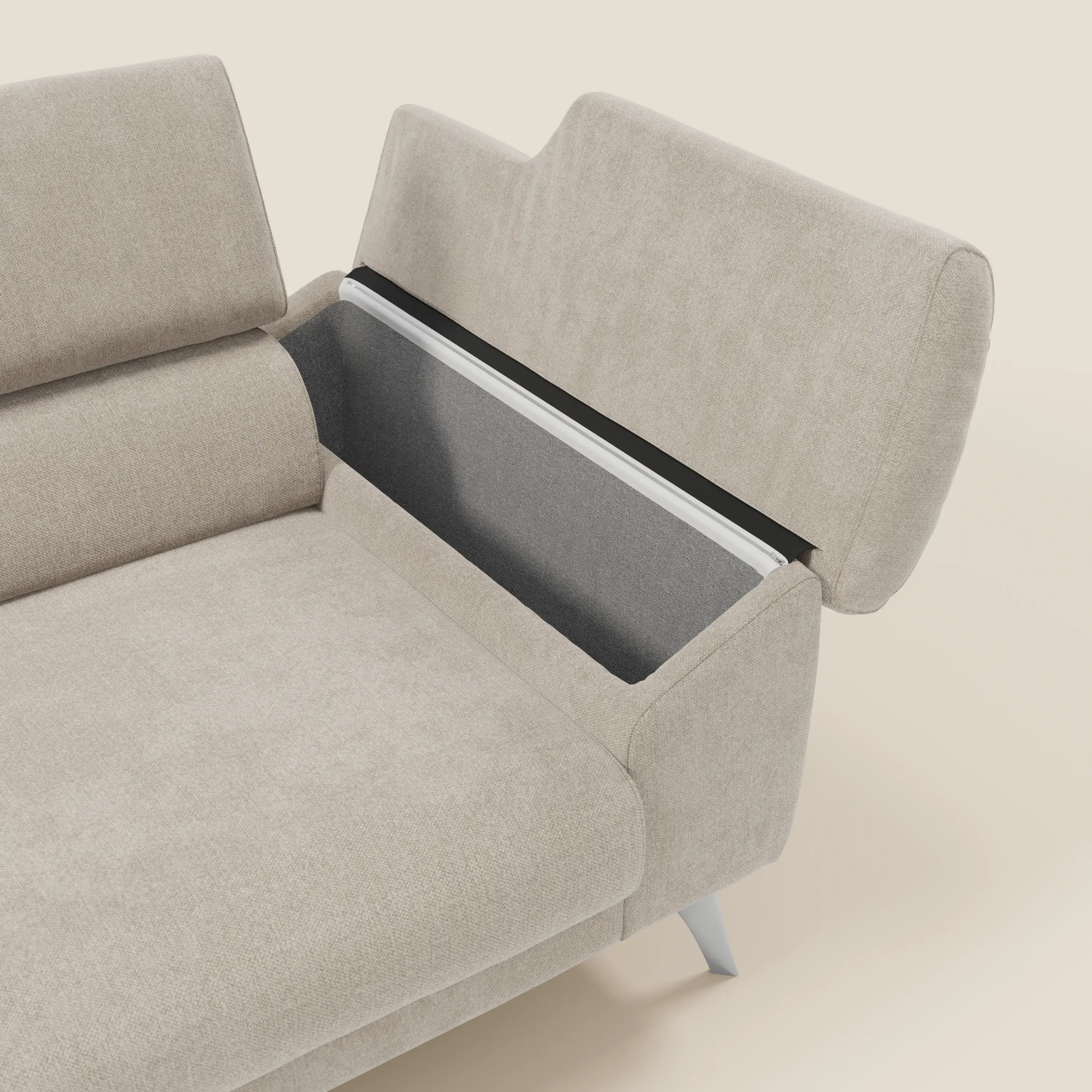 Donatello Canapé avec assises extensibles accoudoirs avec coffre et têtières inclinables en tissu détachable T23 crème - Image 5