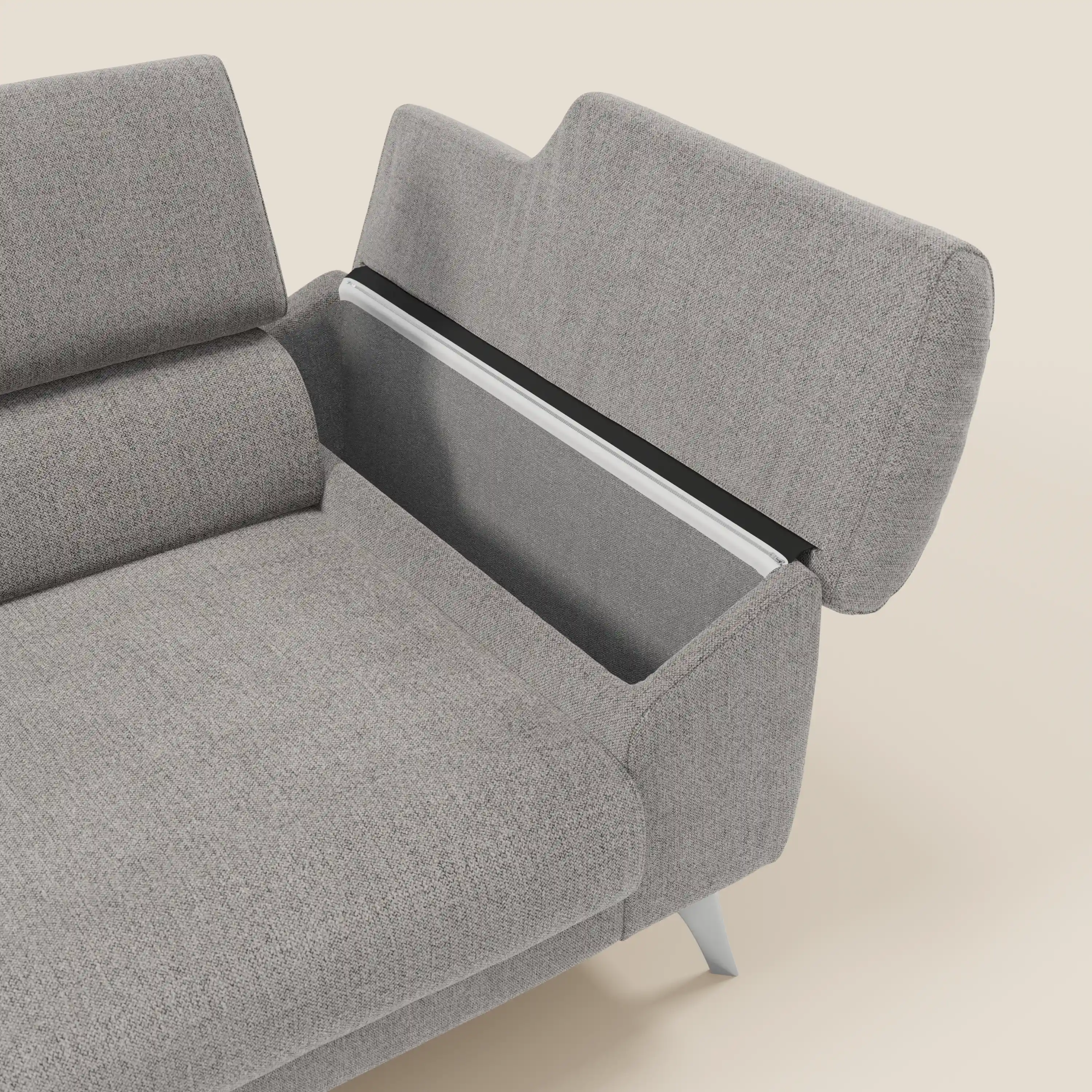 Donatello Canapé avec assises extensibles accoudoirs avec coffre et têtières inclinables en tissu détachable T23 gris - Image 5
