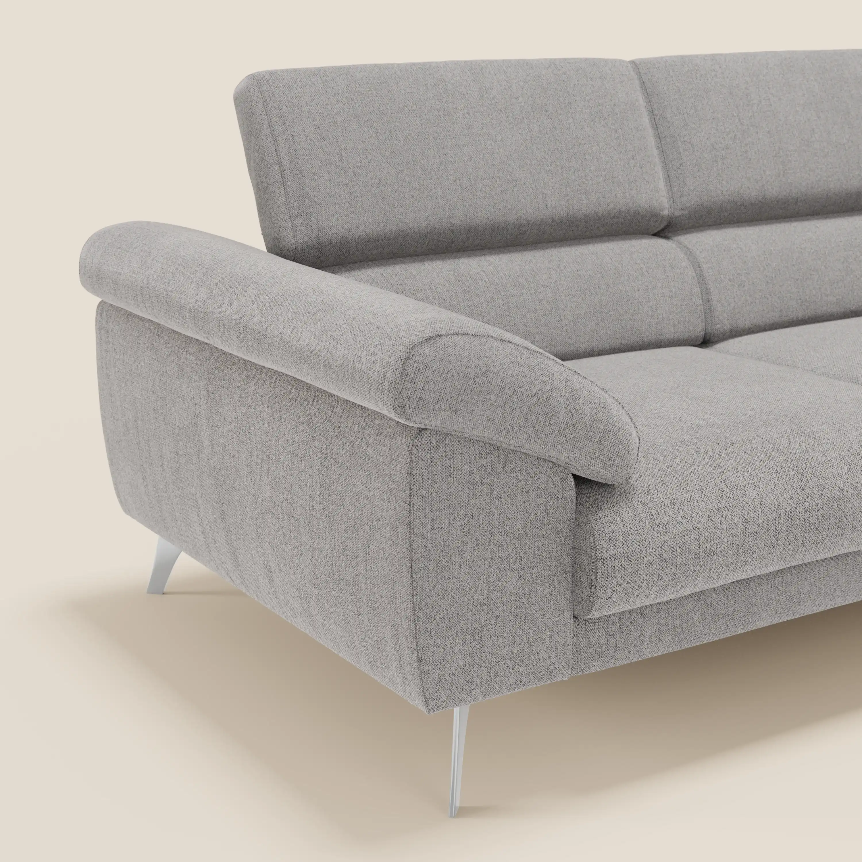 Donatello Canapé avec assises extensibles accoudoirs avec coffre et têtières inclinables en tissu détachable T23 gris - Image 8