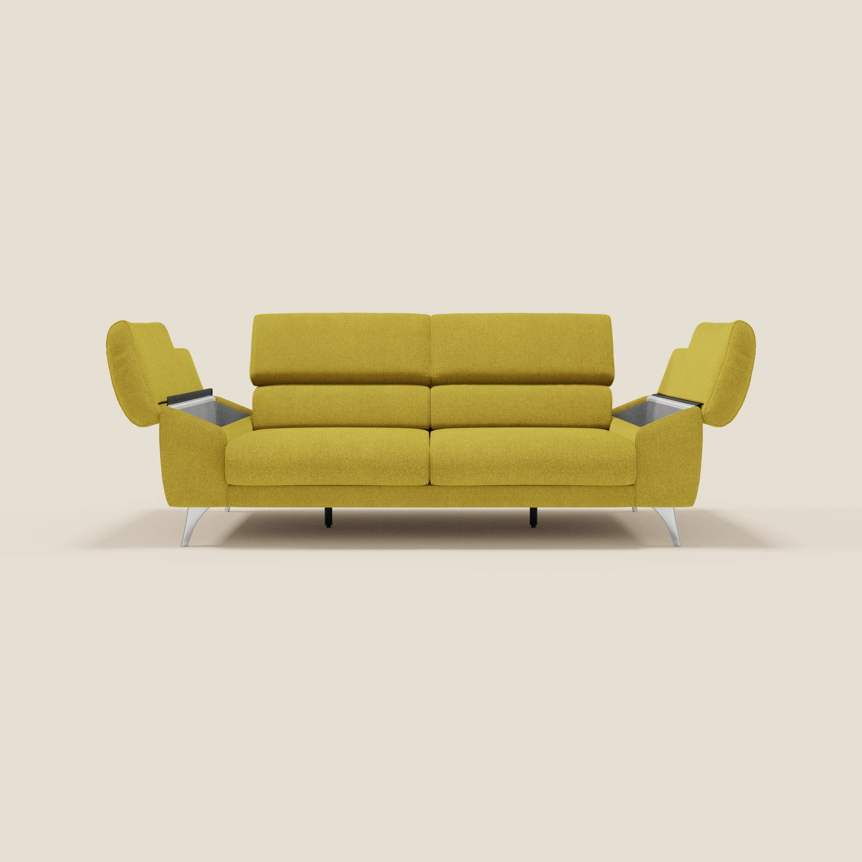 Donatello Canapé avec assises extensibles accoudoirs avec coffre et têtières inclinables en tissu détachable T23 jaune soleil - Image 10