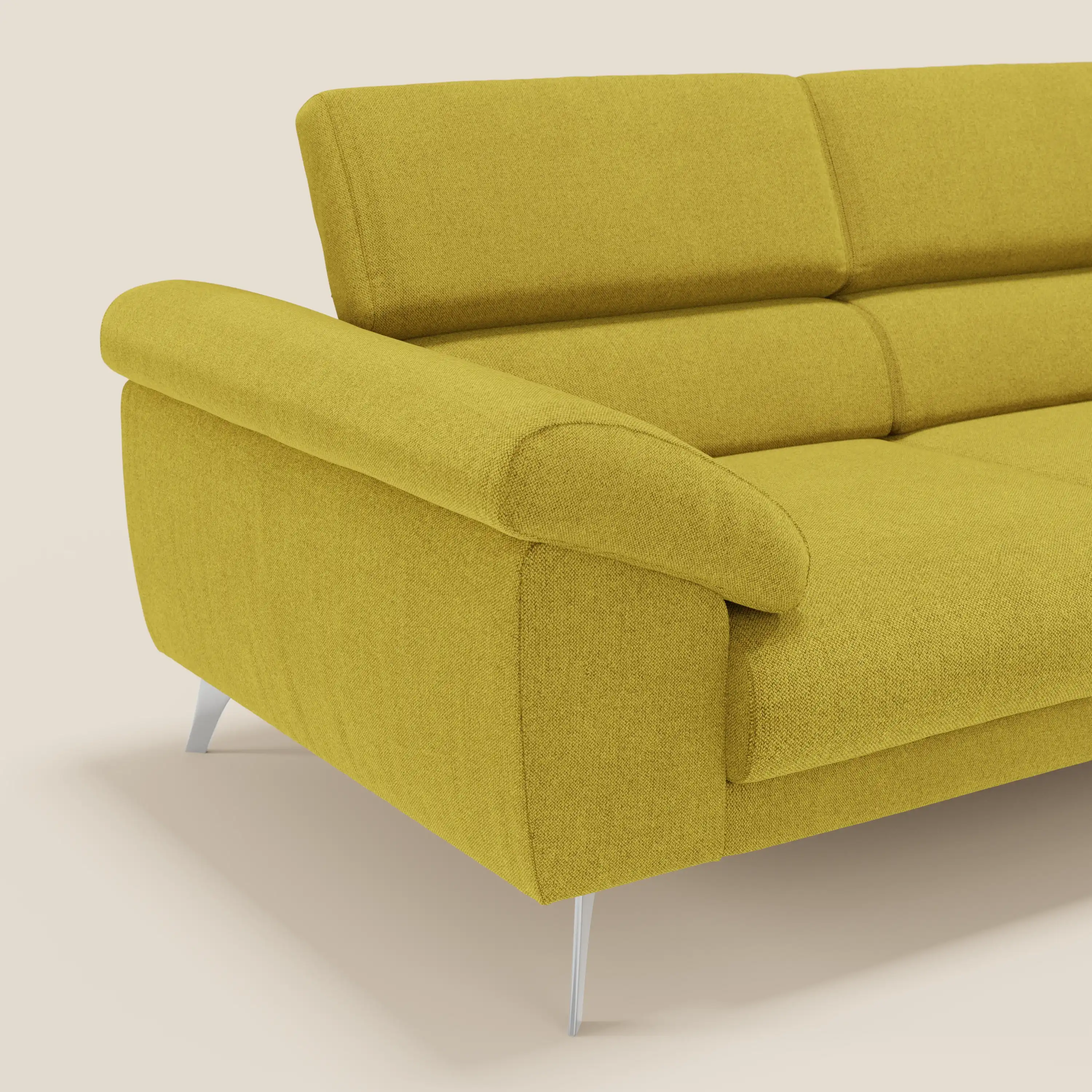 Donatello Canapé avec assises extensibles accoudoirs avec coffre et têtières inclinables en tissu détachable T23 jaune soleil - Image 6