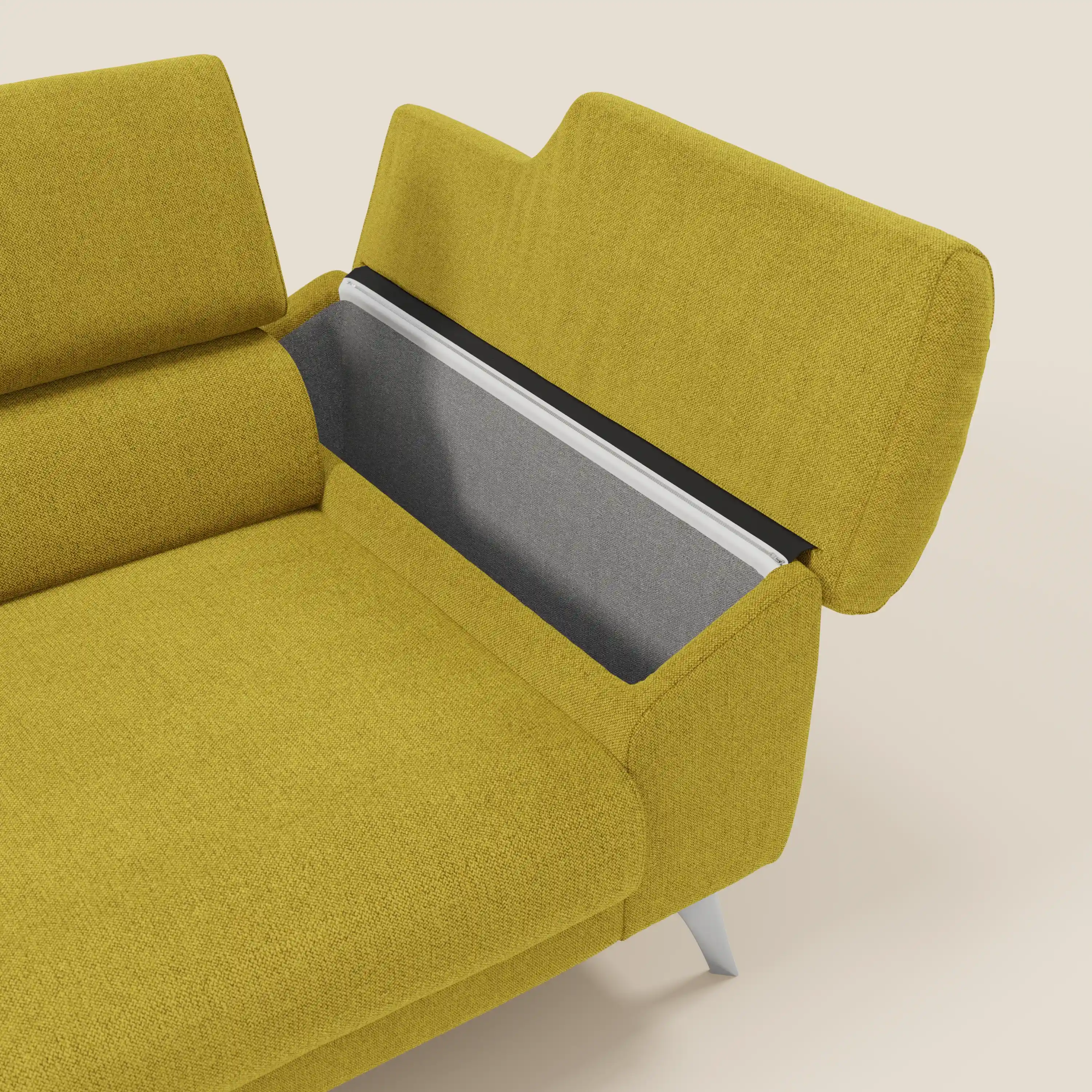 Donatello Canapé avec assises extensibles accoudoirs avec coffre et têtières inclinables en tissu détachable T23 jaune soleil - Image 9