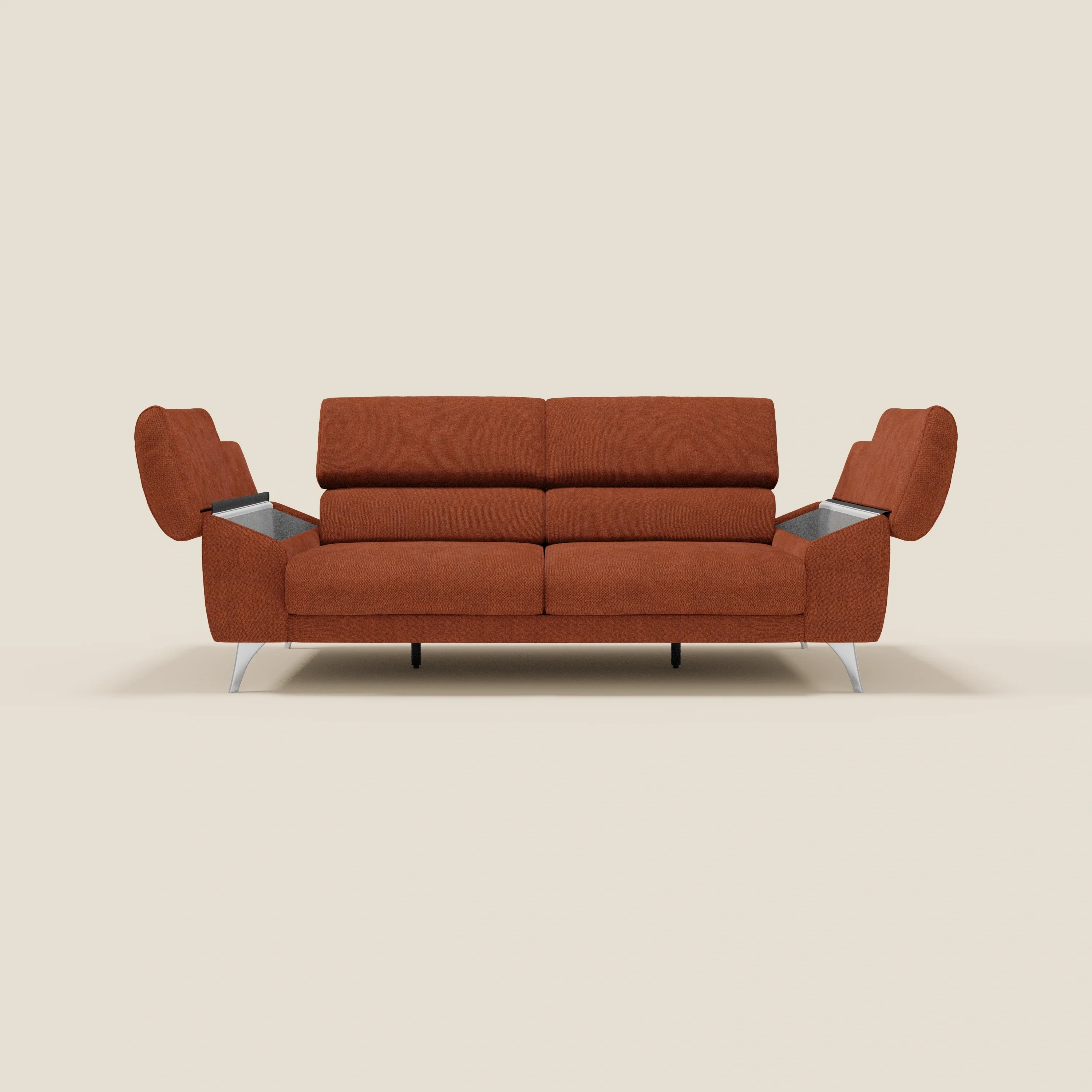 Donatello Canapé avec assises extensibles accoudoirs avec coffre et têtières inclinables en tissu détachable T23 orange rouille - Image 10