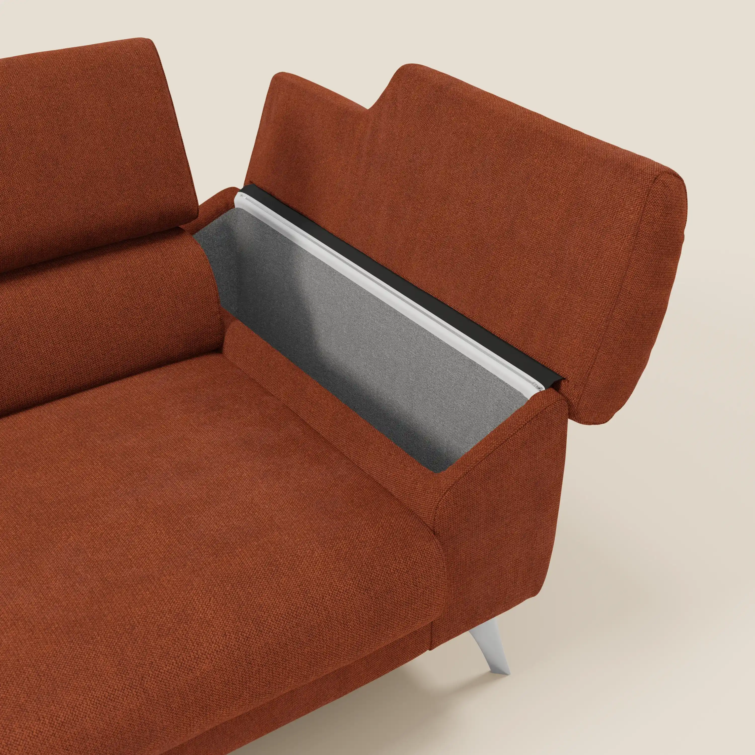Donatello Canapé avec assises extensibles accoudoirs avec coffre et têtières inclinables en tissu détachable T23 orange rouille - Image 5