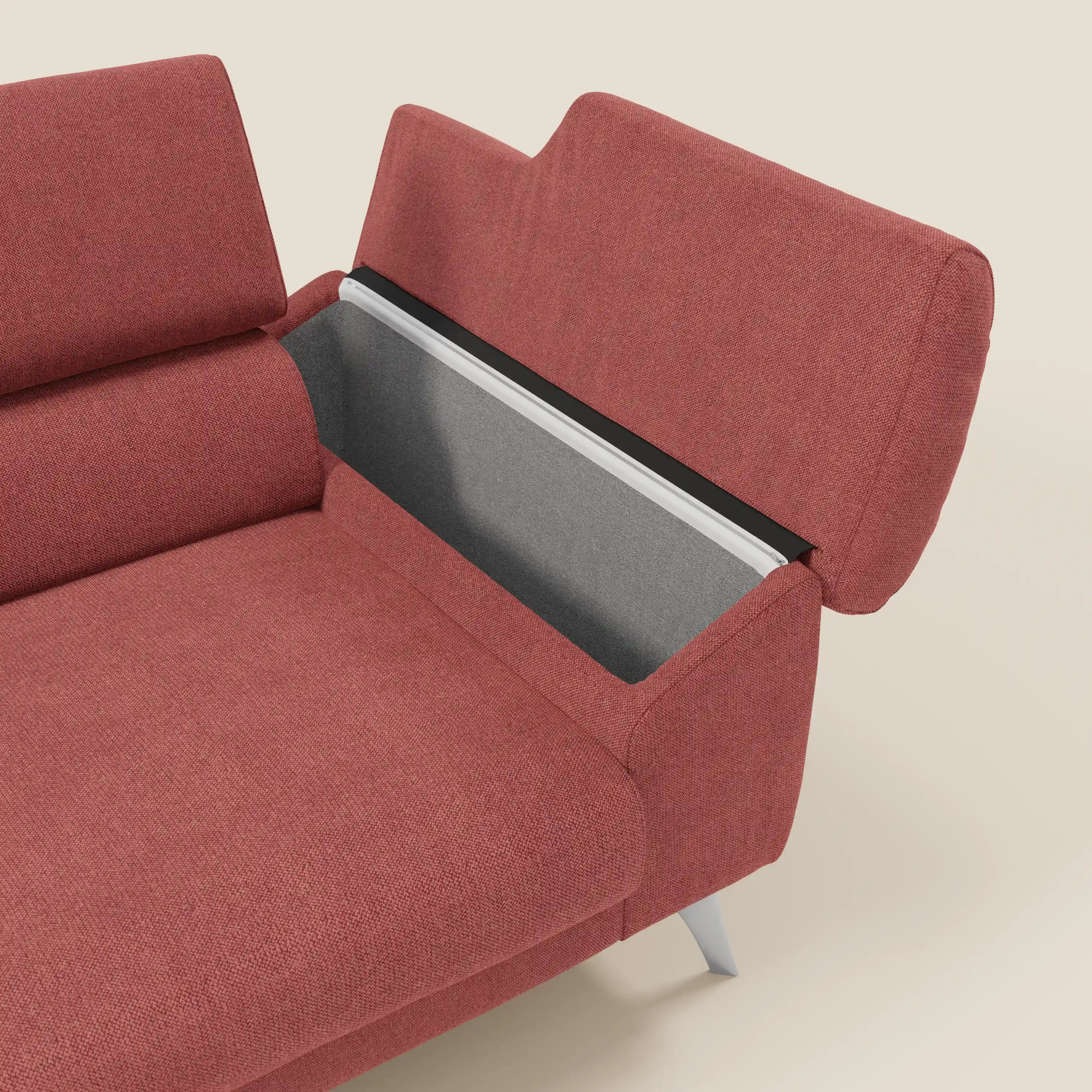 Donatello Canapé avec assises extensibles accoudoirs avec coffre et têtières inclinables en tissu détachable T23 rouge cerise - Image 5
