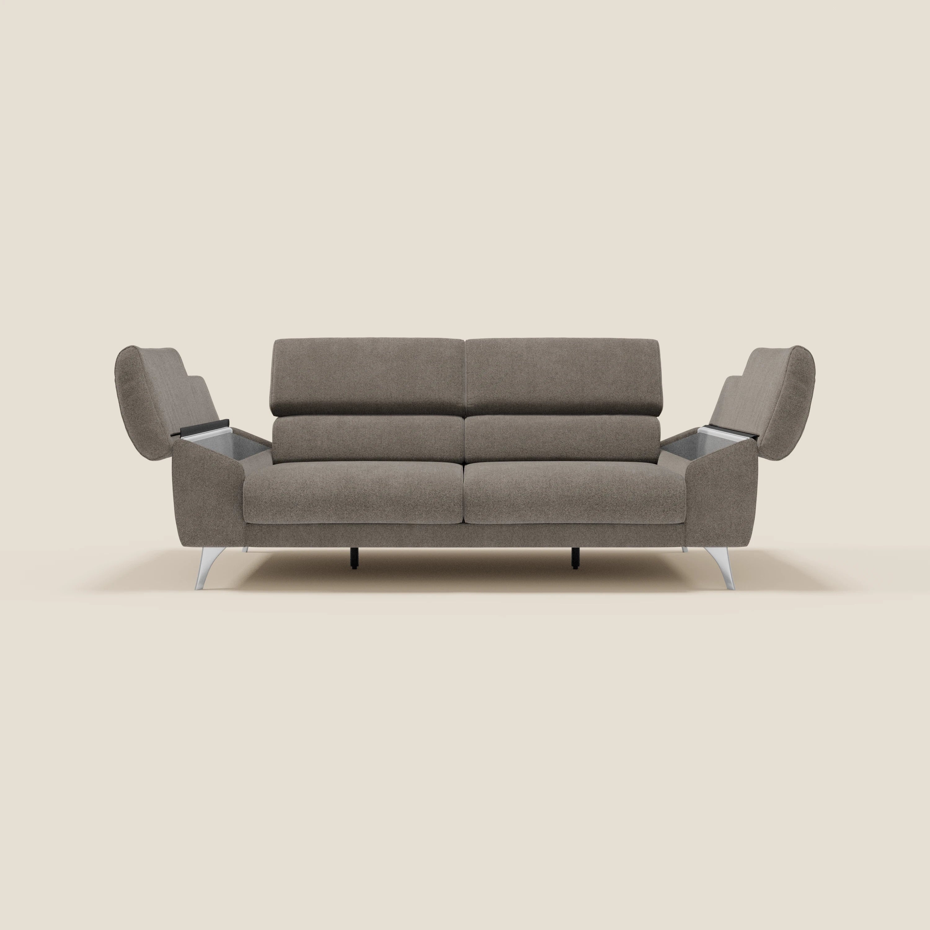 Donatello Canapé avec assises extensibles accoudoirs avec coffre et têtières inclinables en tissu détachable T23 taupe - Image 10