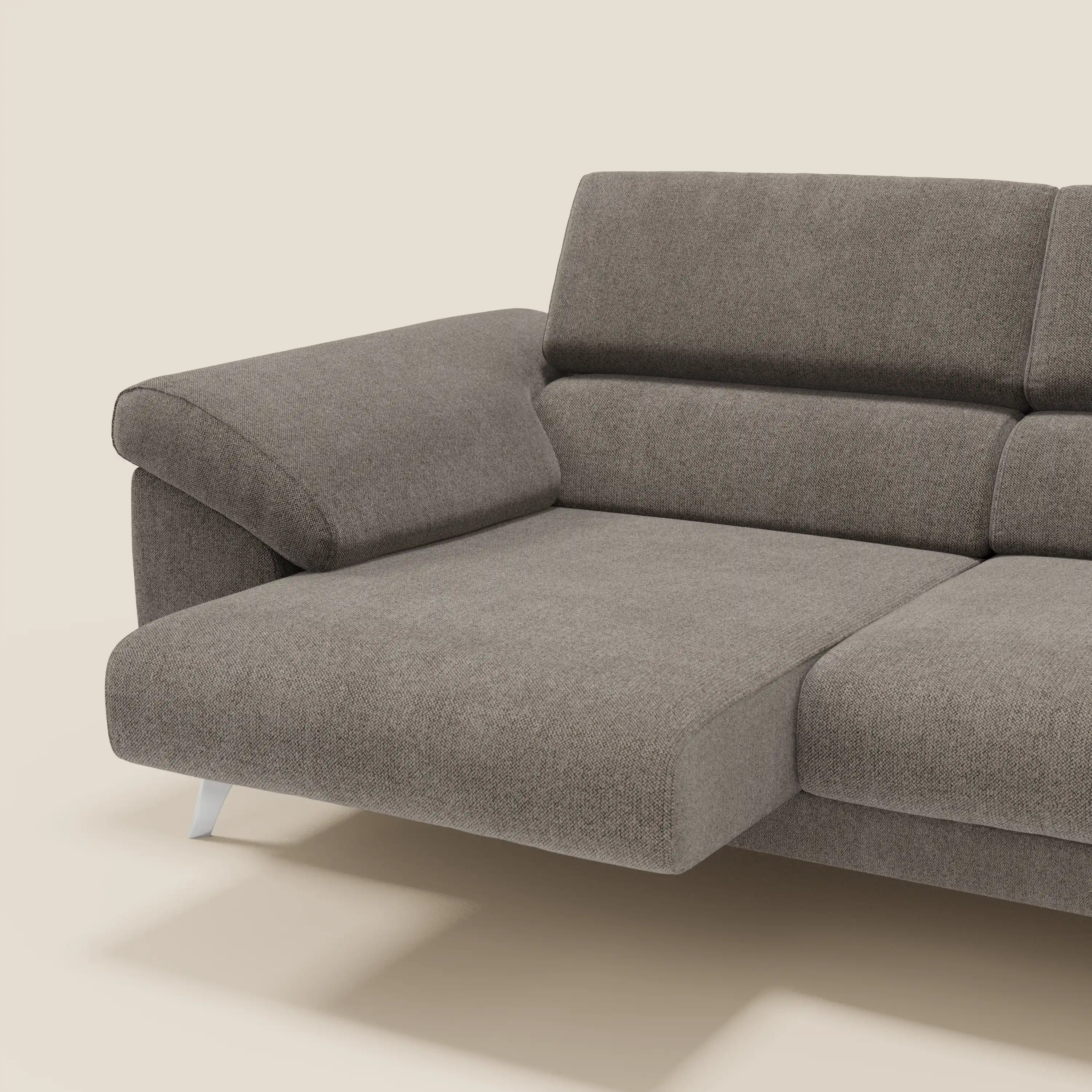 Donatello Canapé avec 3 assises extensibles accoudoirs avec coffre et têtières inclinables en tissu détachable T23 taupe - Image 4