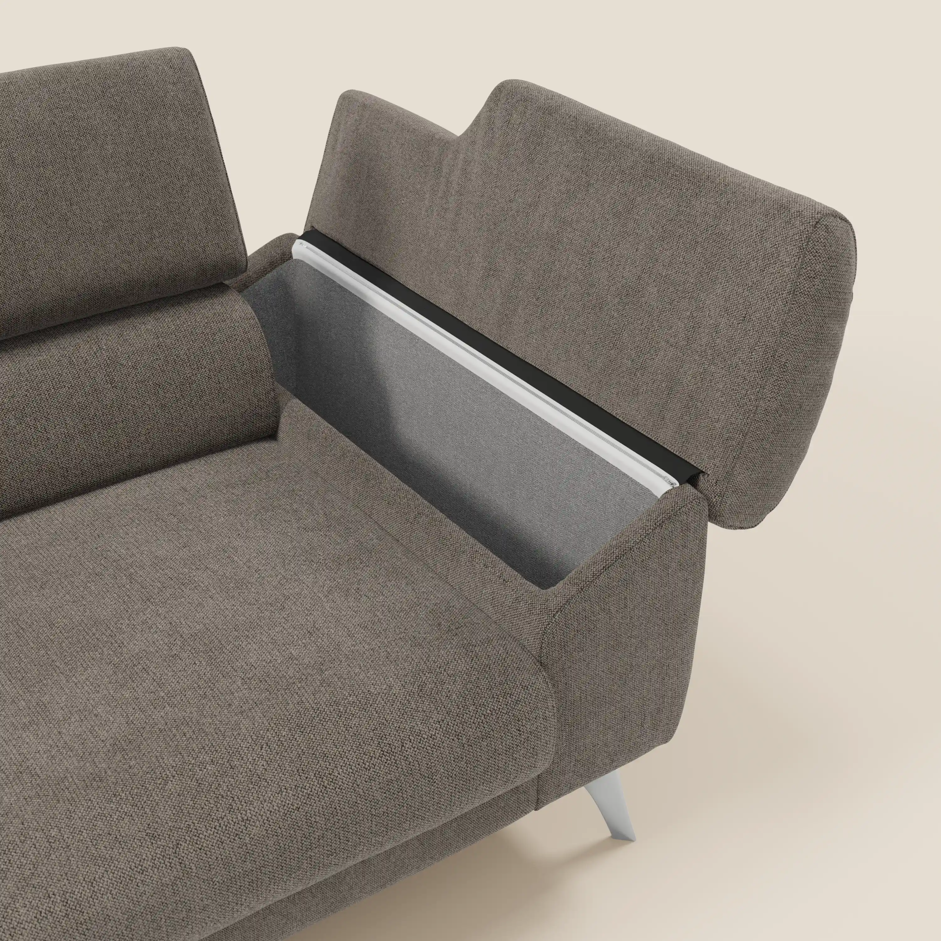 Donatello Canapé avec 3 assises extensibles accoudoirs avec coffre et têtières inclinables en tissu détachable T23 taupe - Image 5