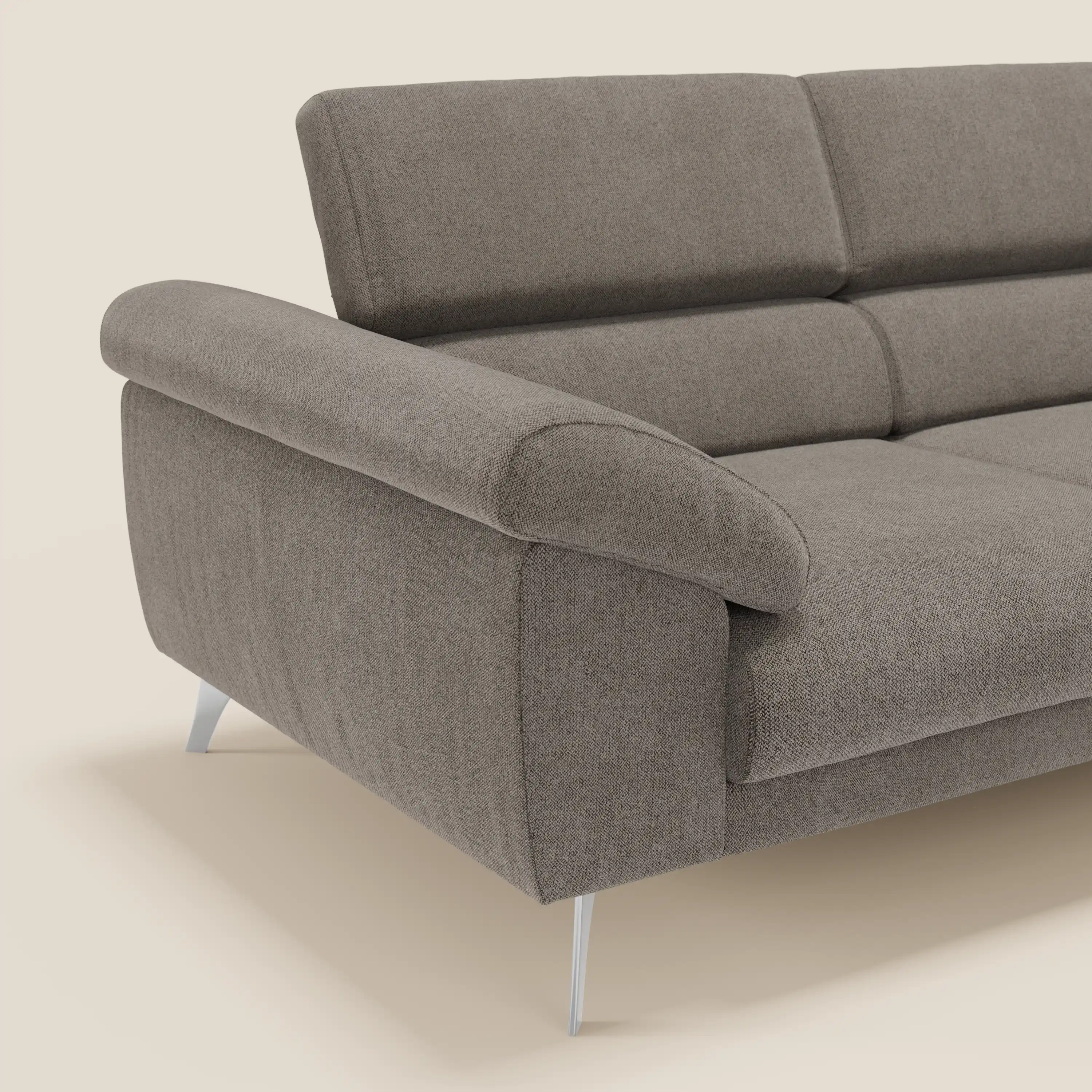 Donatello Canapé avec assises extensibles accoudoirs avec coffre et têtières inclinables en tissu détachable T23 taupe - Image 8