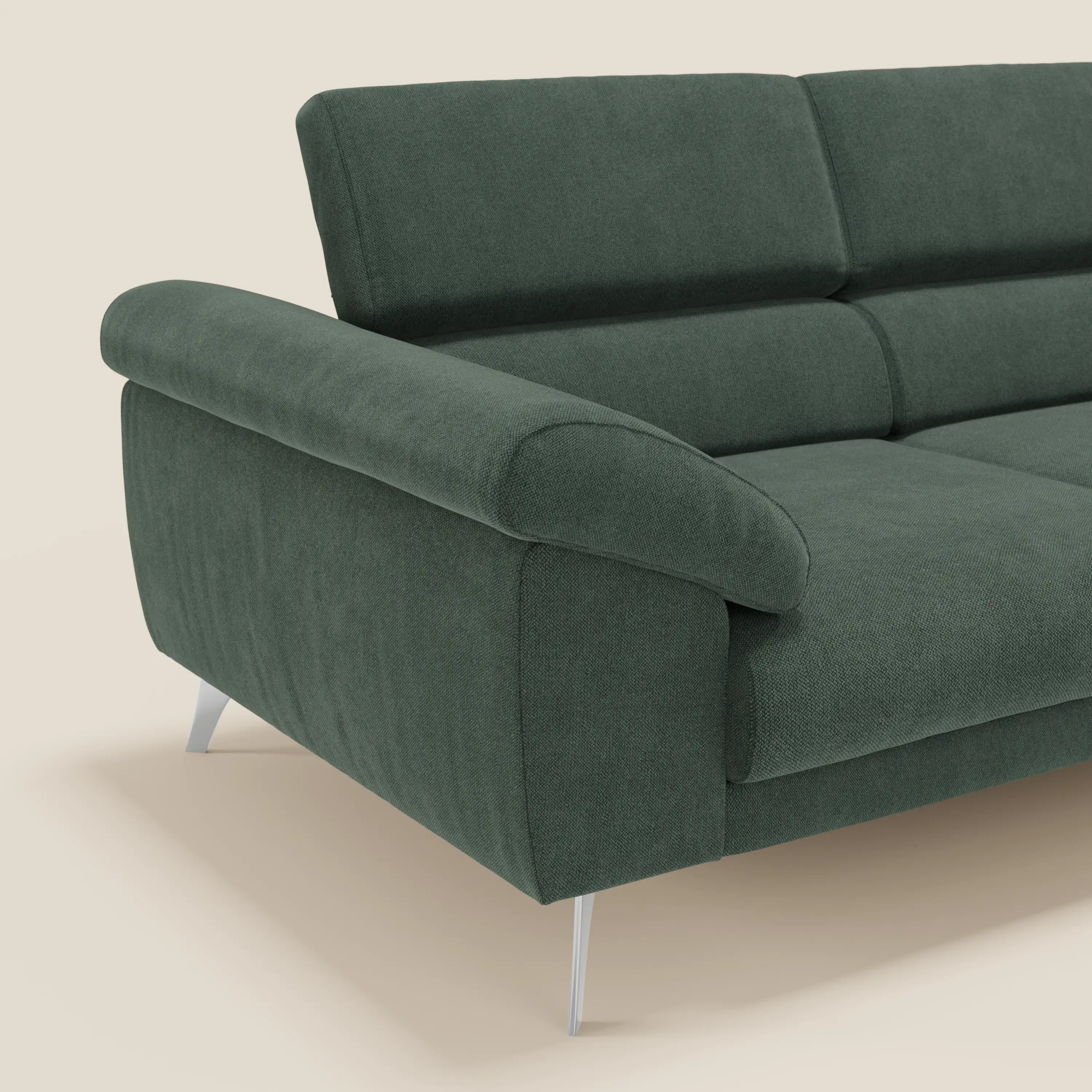 Donatello Canapé avec assises extensibles accoudoirs avec coffre et têtières inclinables en tissu détachable T23 vert - Image 8