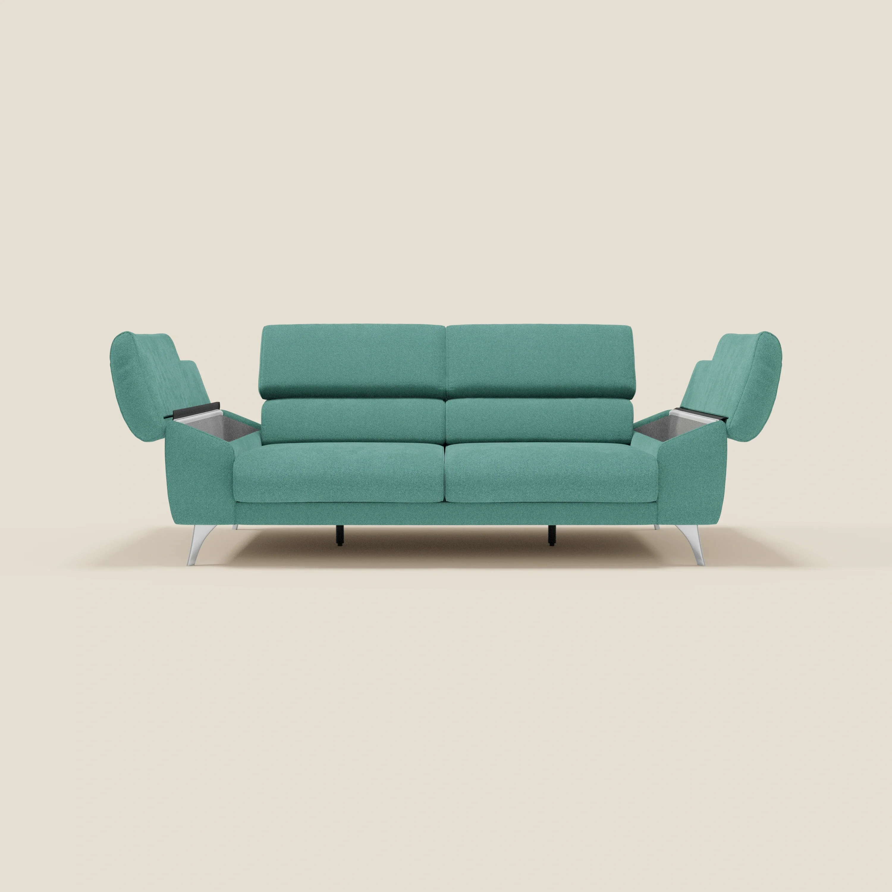 Donatello Canapé avec assises extensibles accoudoirs avec coffre et têtières inclinables en tissu détachable T23 vert aquamarine - Image 10