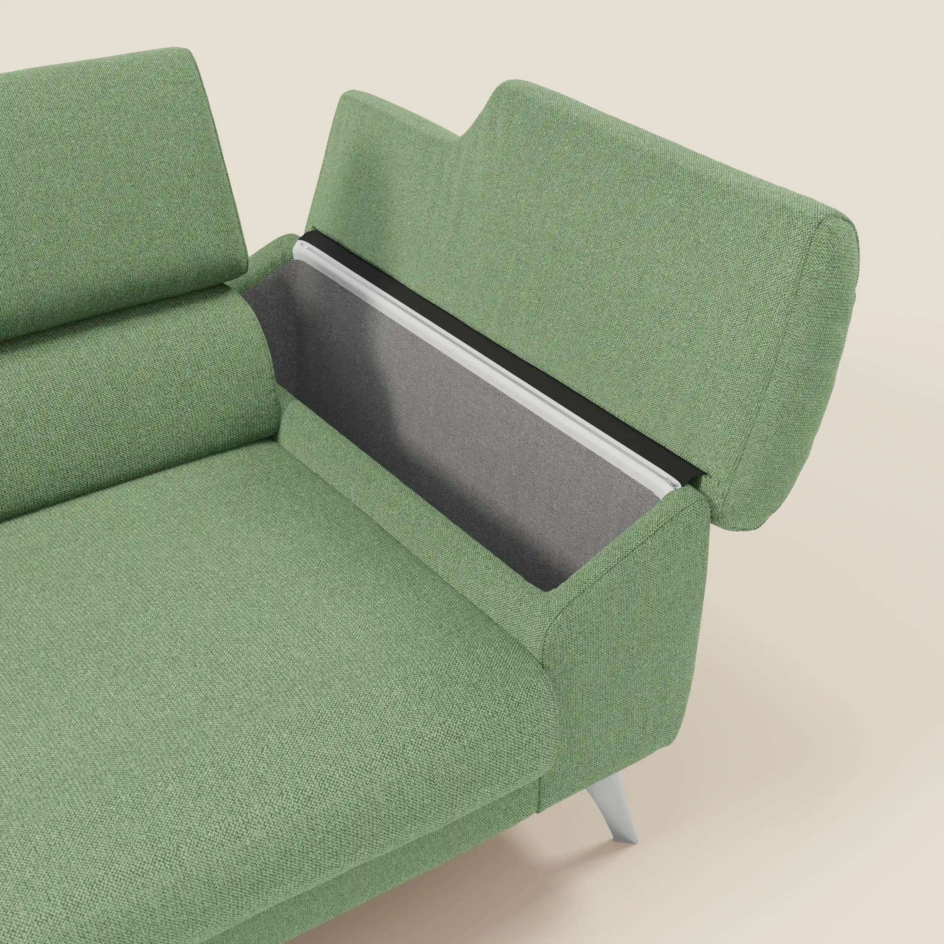 Donatello CanapĂ© avec assises extensibles accoudoirs avec coffre et tĂȘtiĂšres inclinables en tissu dĂ©tachable T23 vert menthe - Image 11