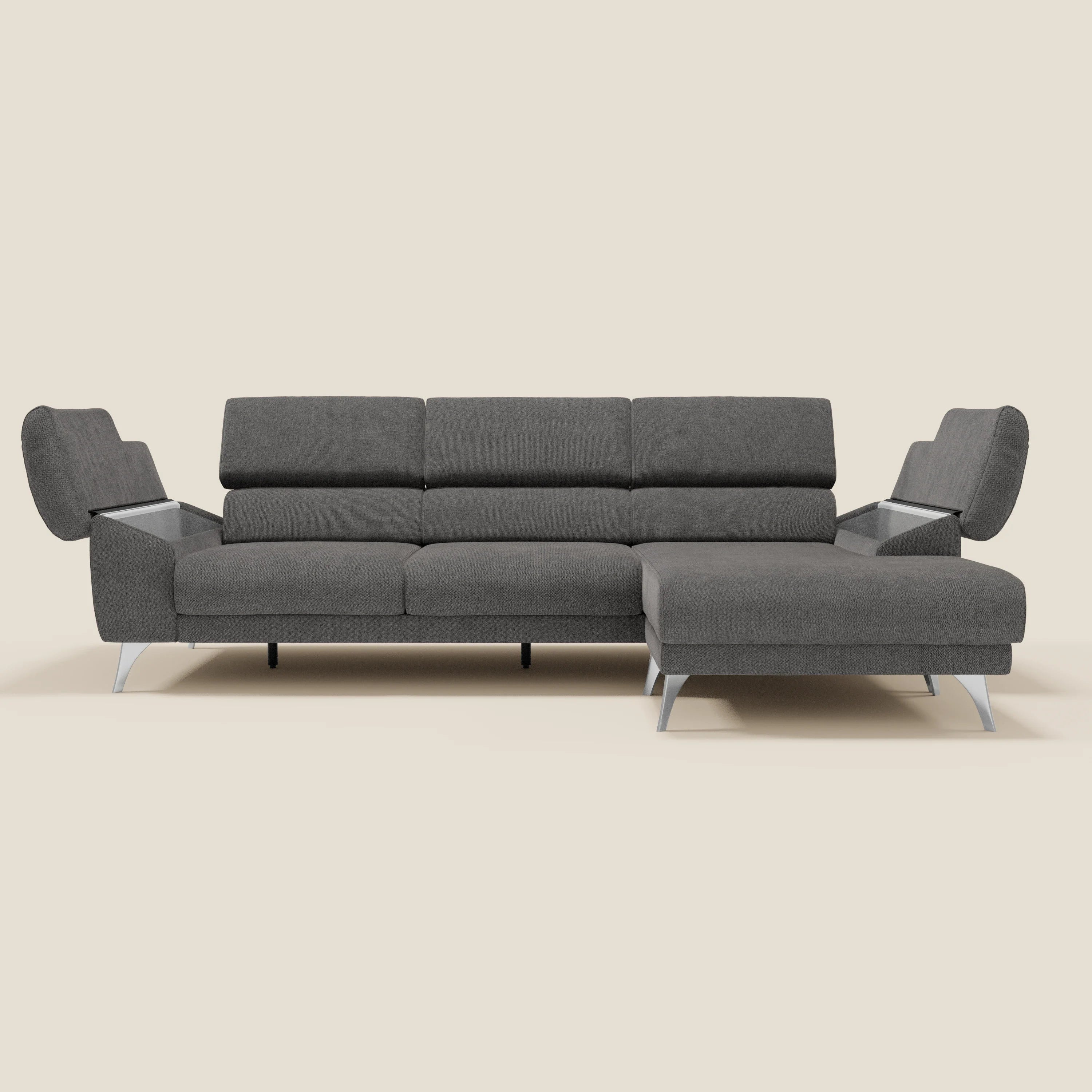 Donatello Canapé d'angle avec assises extensibles accoudoirs avec coffre et têtières en tissu détachable T23 anthracite - Image 10