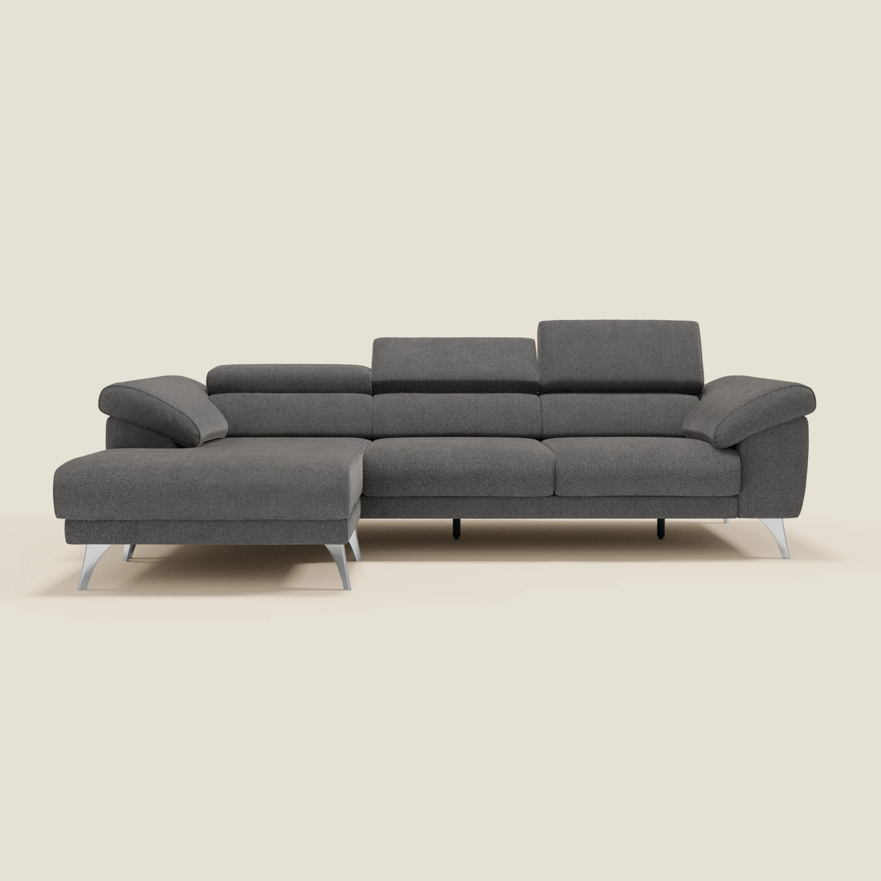 Donatello Canapé d'angle avec assises extensibles accoudoirs avec coffre et têtières en tissu détachable T23 anthracite - Image 11
