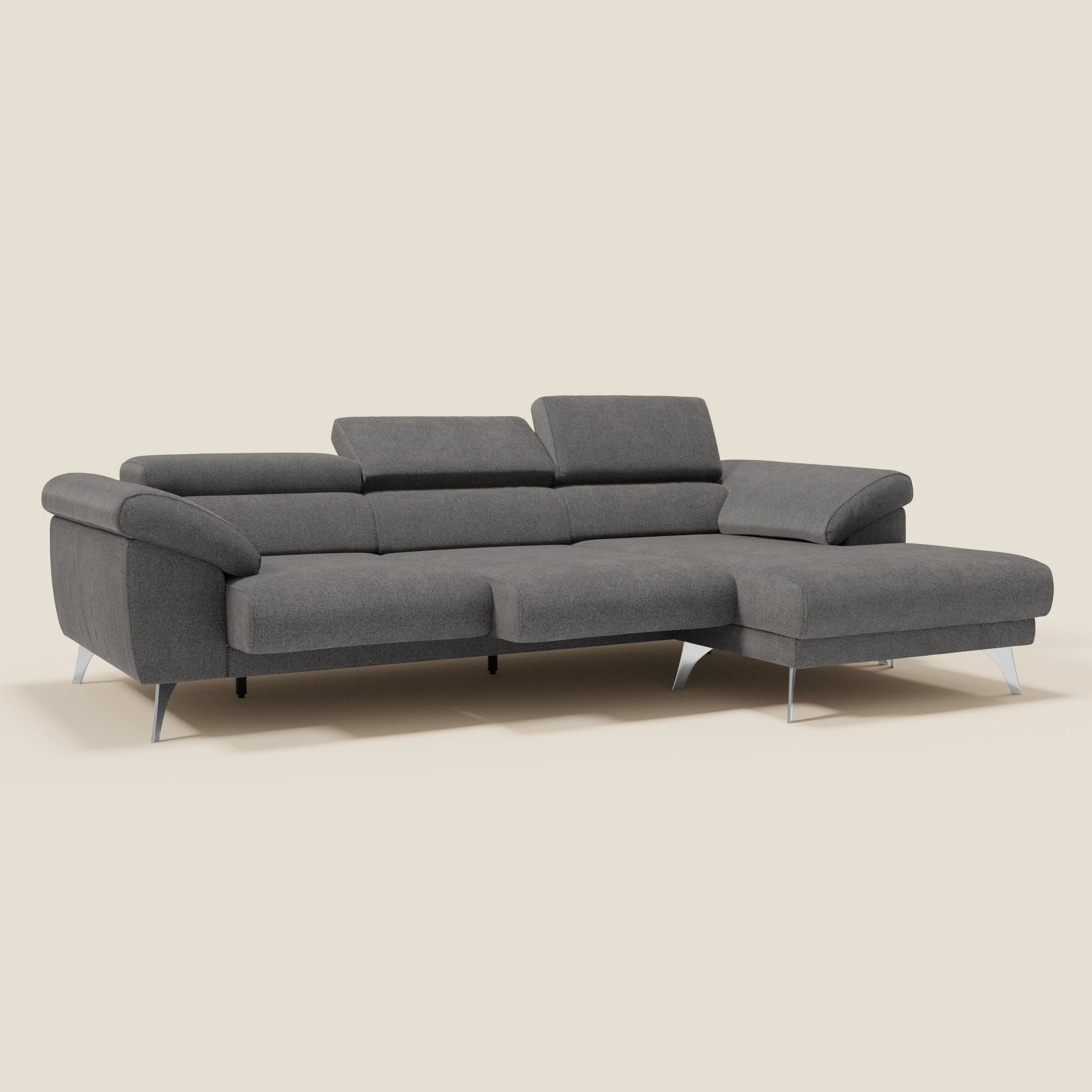 Donatello Canapé d'angle avec assises extensibles accoudoirs avec coffre et têtières en tissu détachable T23 anthracite - Image 2