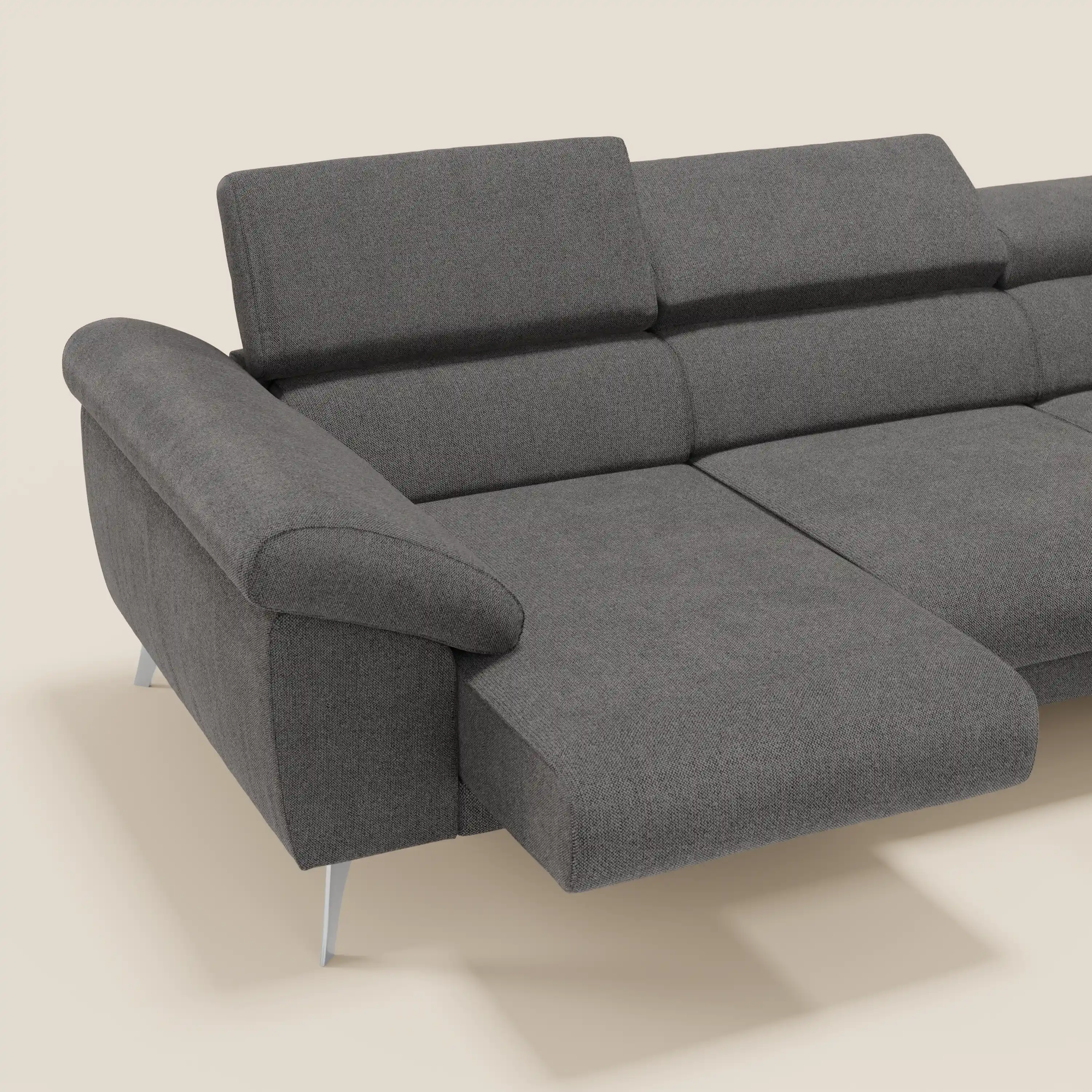 Donatello Canapé d'angle avec assises extensibles accoudoirs avec coffre et têtières en tissu détachable T23 anthracite - Image 4