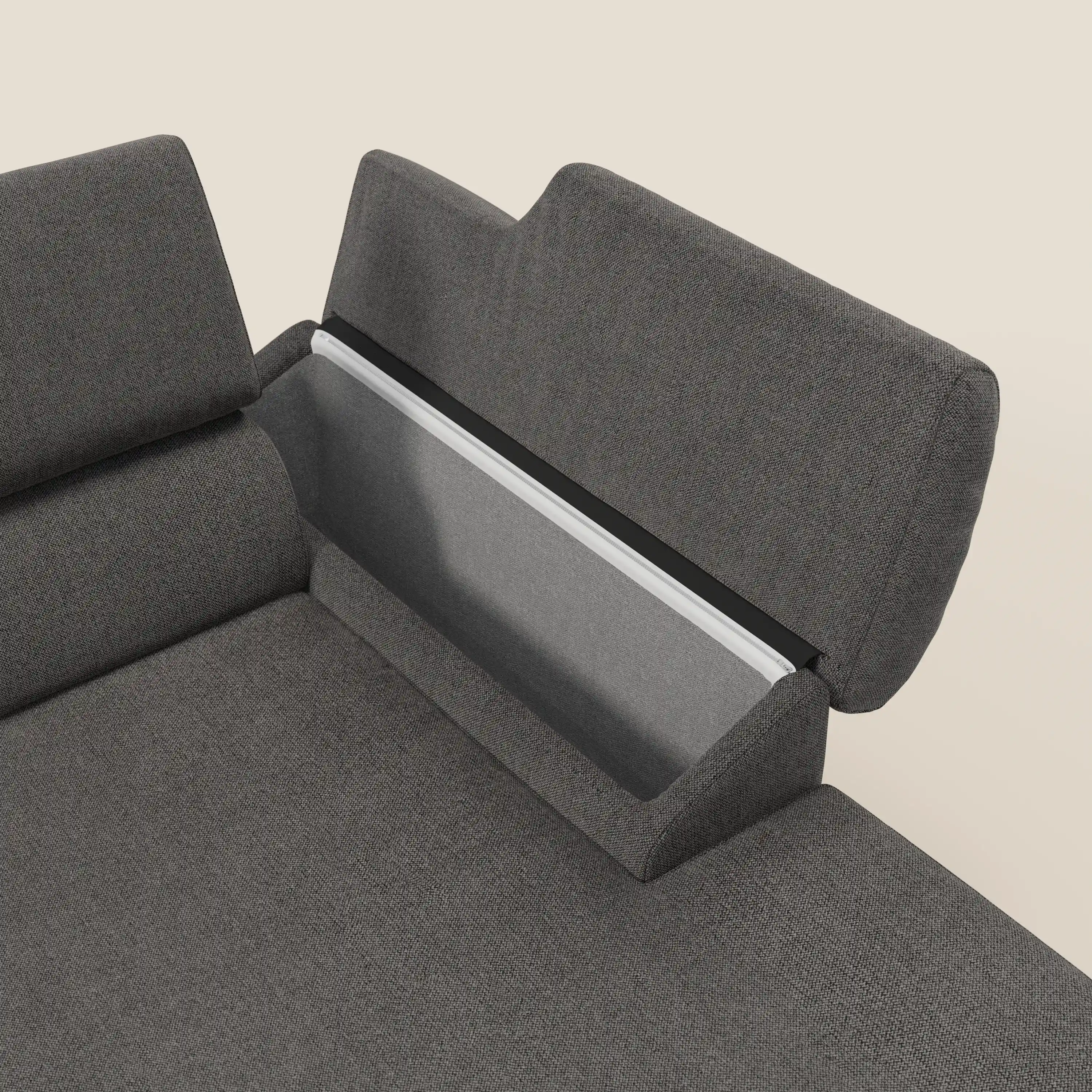 Donatello Canapé d'angle avec assises extensibles accoudoirs avec coffre et têtières en tissu détachable T23 anthracite - Image 5