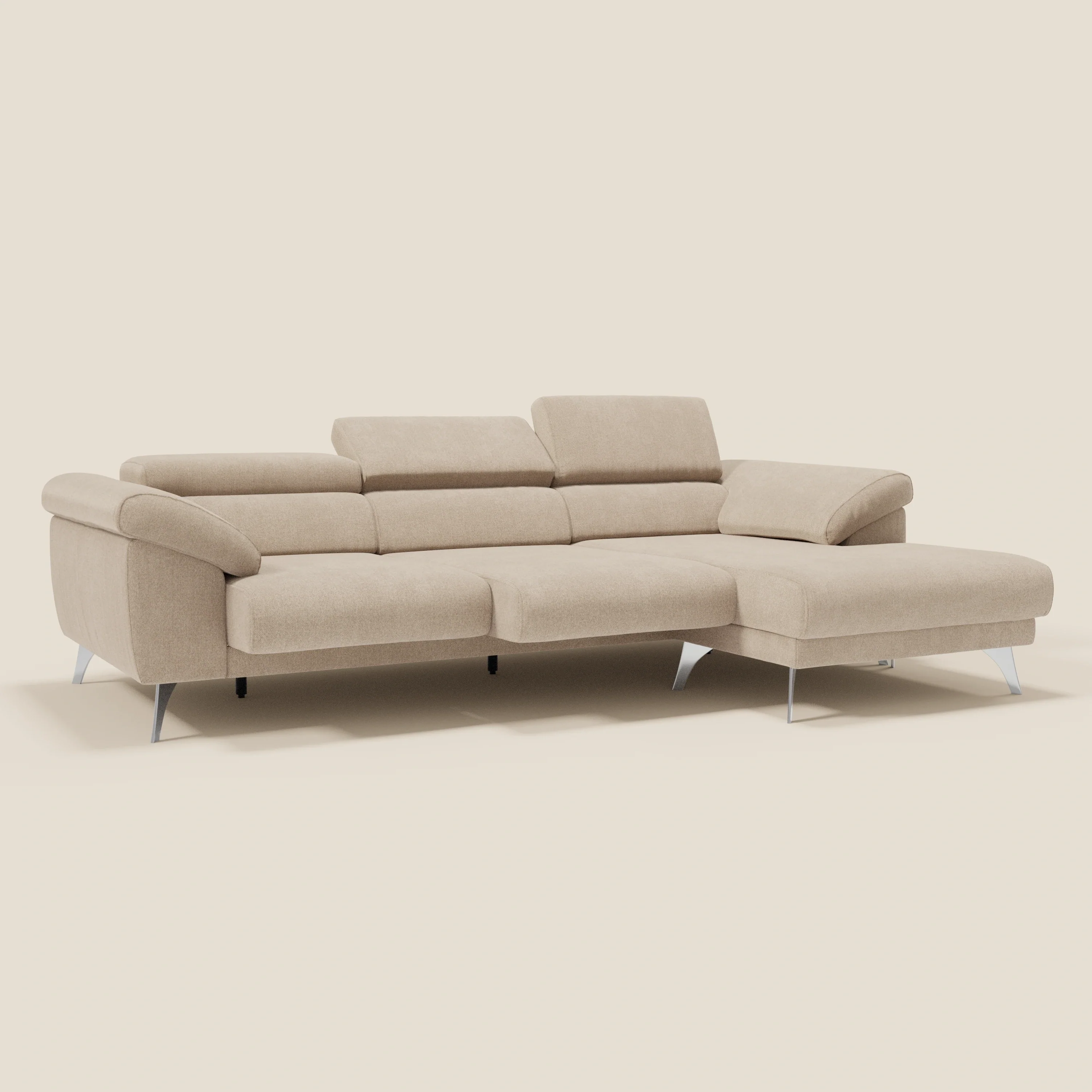 Donatello Canapé d'angle avec assises extensibles accoudoirs avec coffre et têtières en tissu détachable T23 beige - Image 5